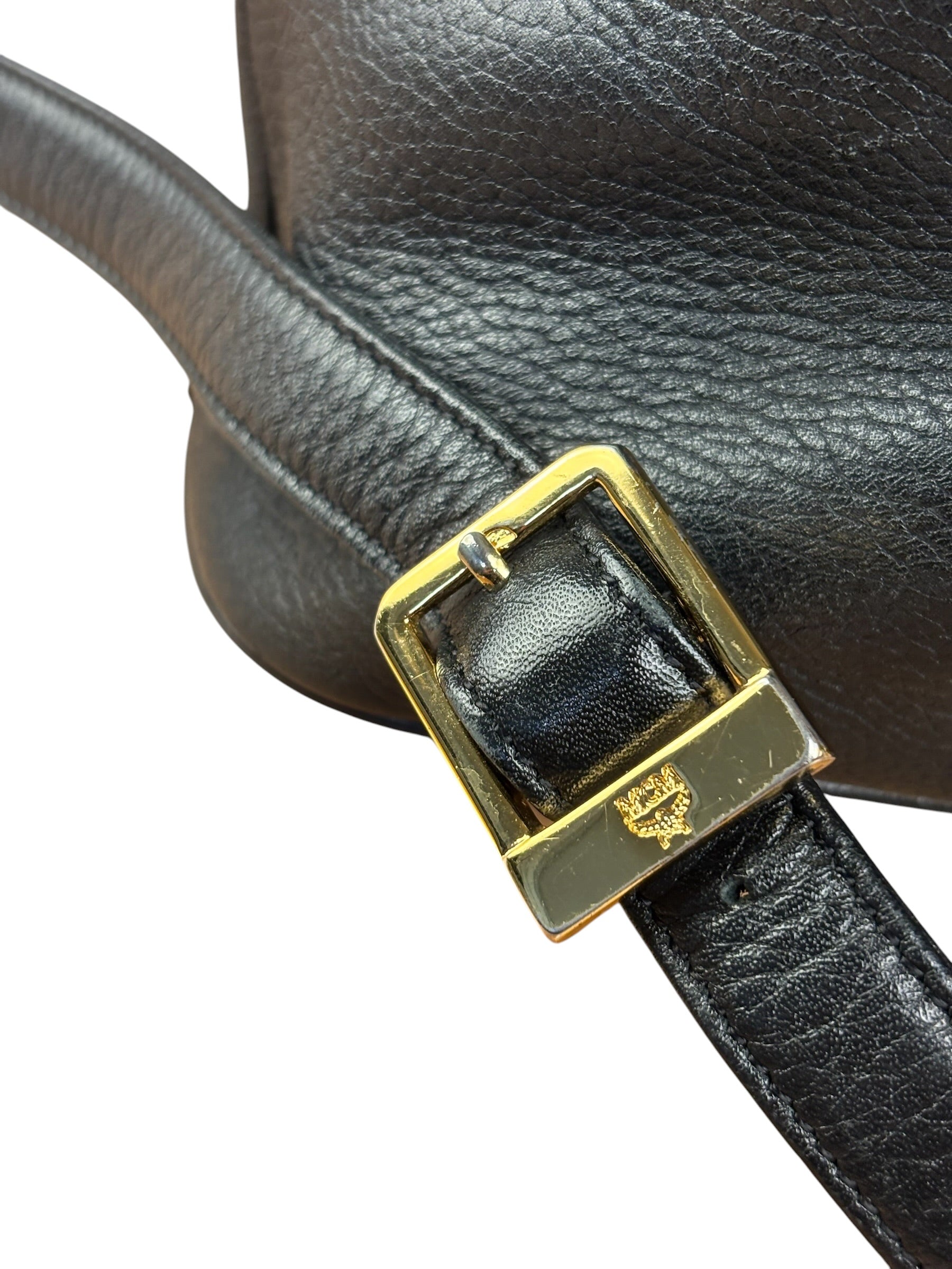 MCM Vintage Black Leather Studded Drawing Backpack