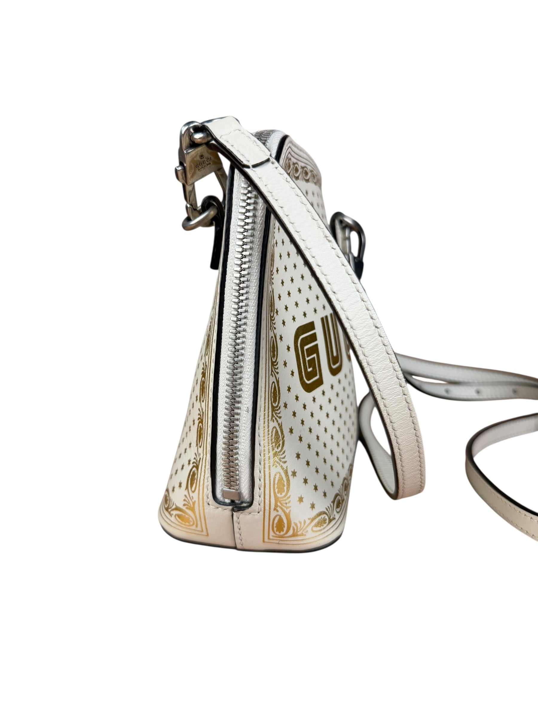 Gucci White Leather Stars Guccy Mini 2Way Bag