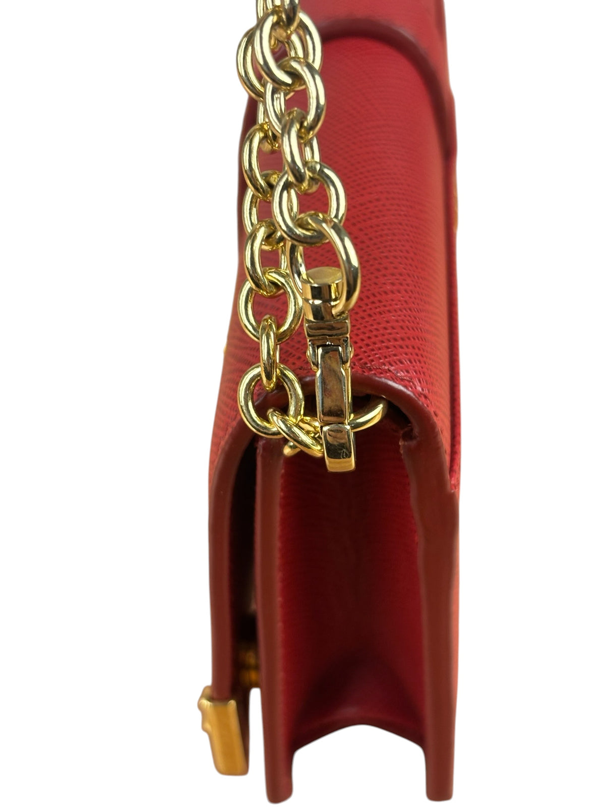Prada Red Saffiano Leather Flap Wallet On Chain