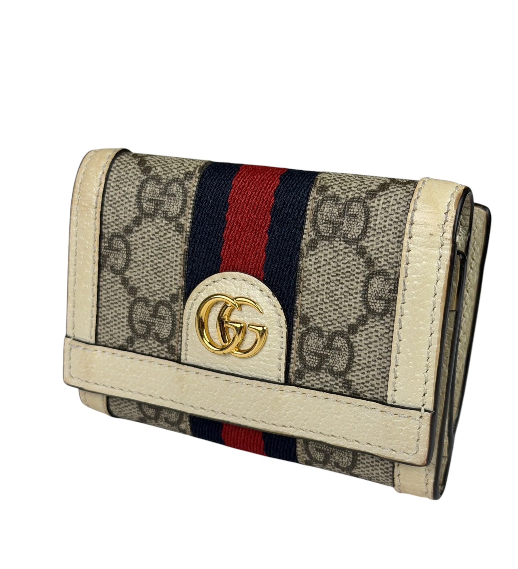 Gucci Beige Leather Trim Ophidia GG Supreme Card Case