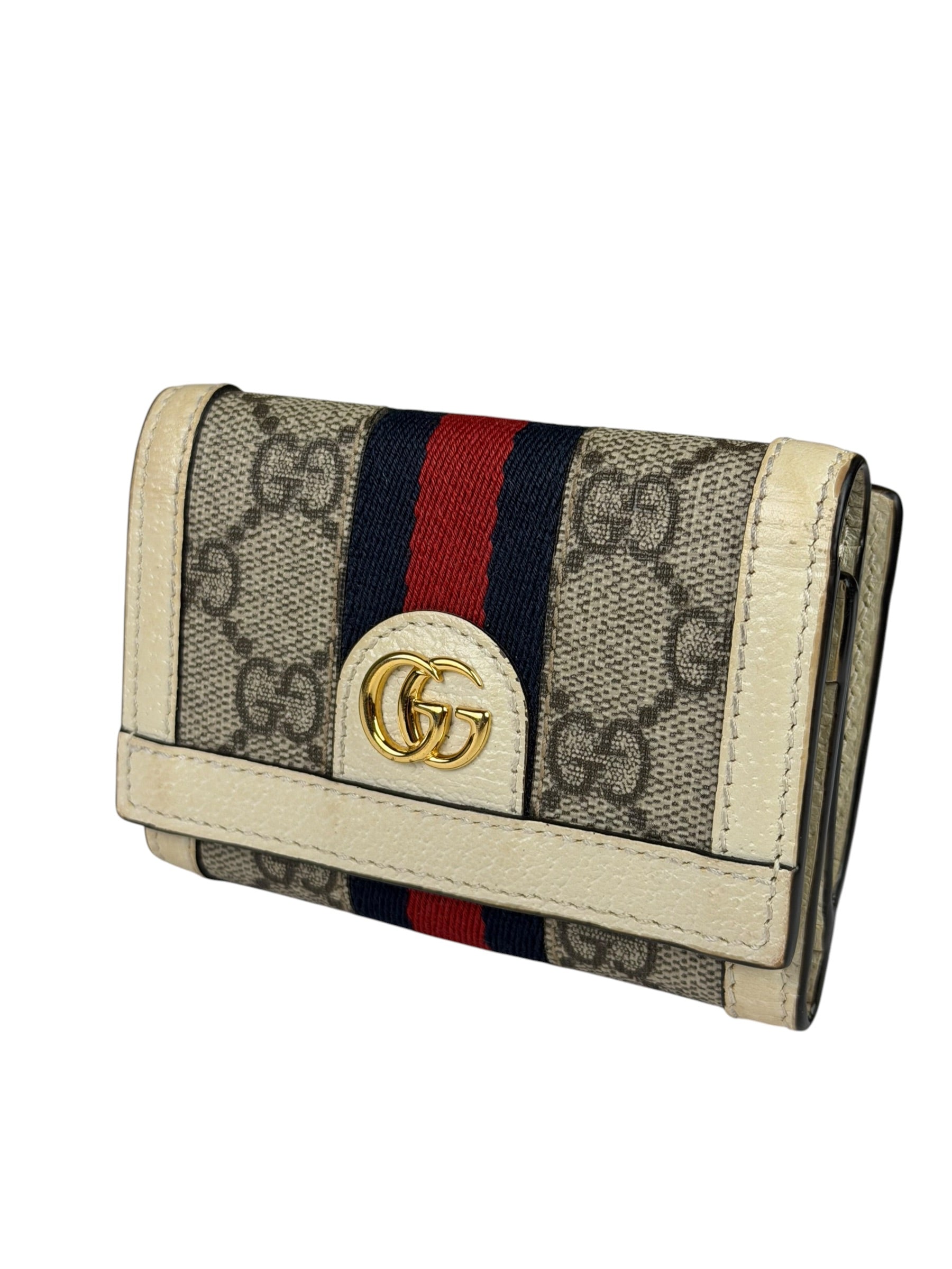 Gucci Beige Leather Trim Ophidia GG Supreme Card Case