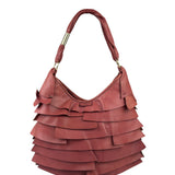 Yves Saint Laurent Dusty Rose Leather Tropez Ruffled Frilled Hobo Bag