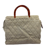 Chanel Vintage Beige Quilted Denim  Tortoise Tote 1996