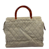 Chanel Vintage Beige Quilted Denim  Tortoise Tote 1996