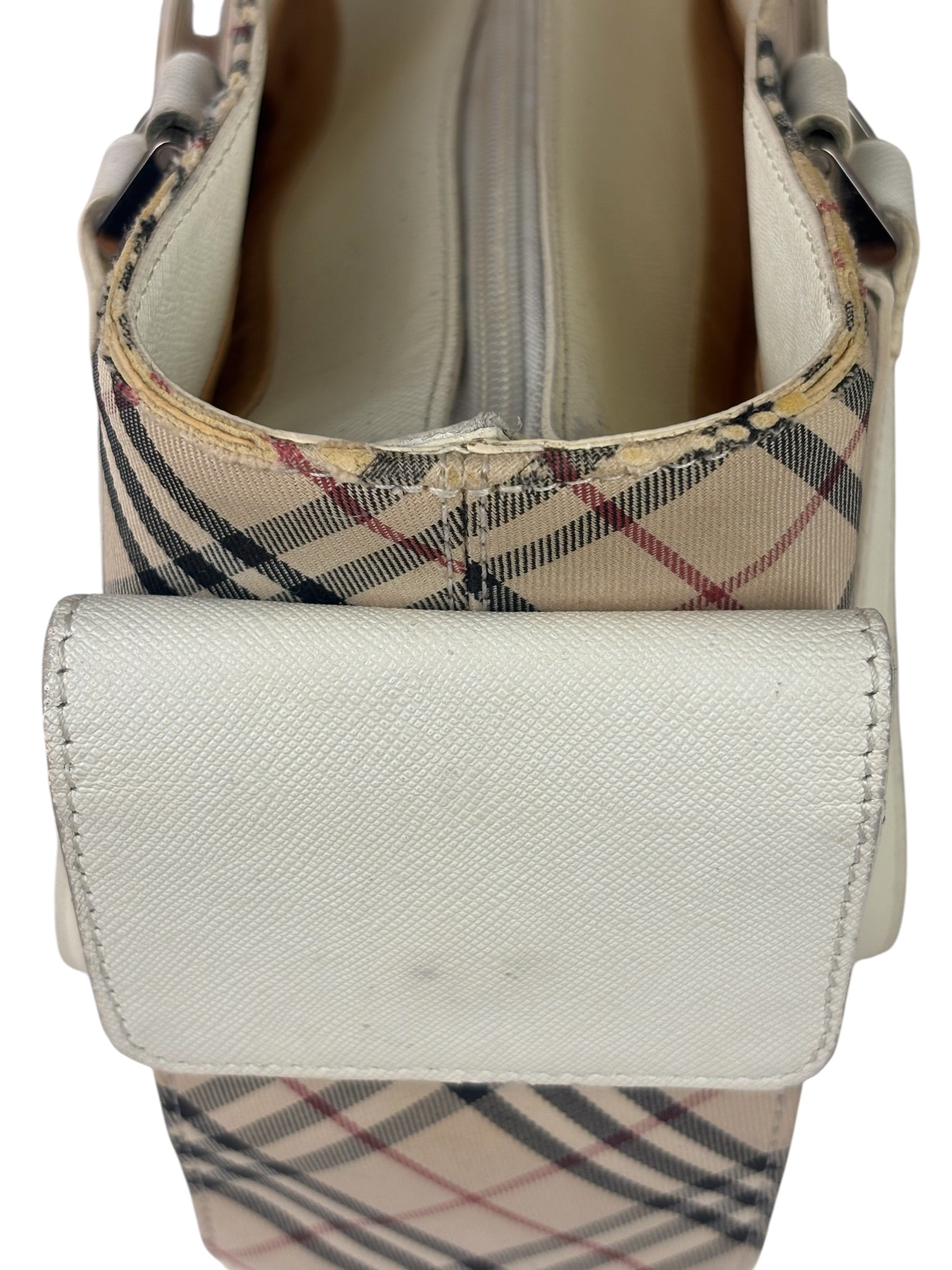 Burberry White Leather Trim Nova Check Shoulder Bag