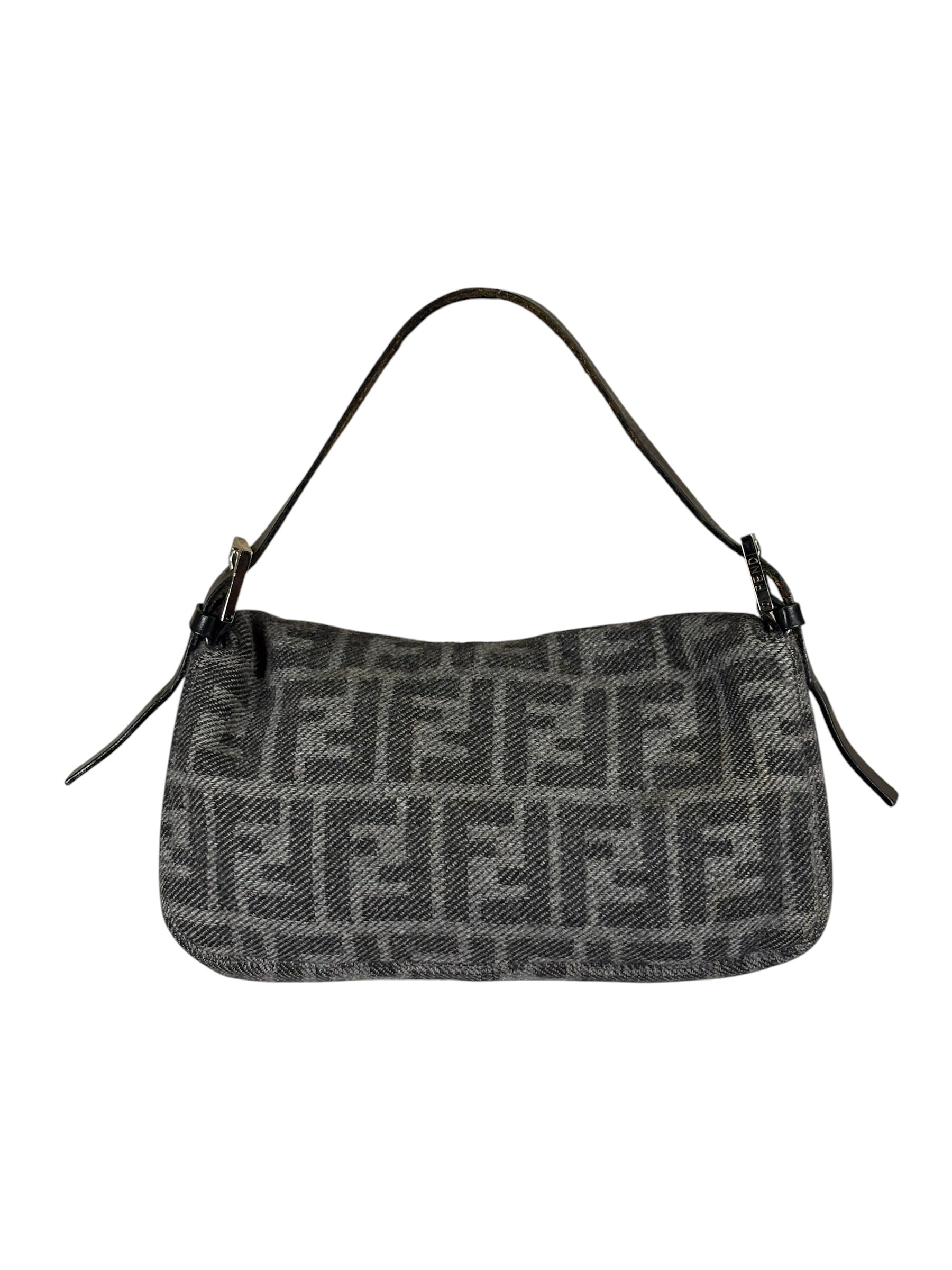 Fendi Grey/Black Leather Trim/Wool Zucca Baguette