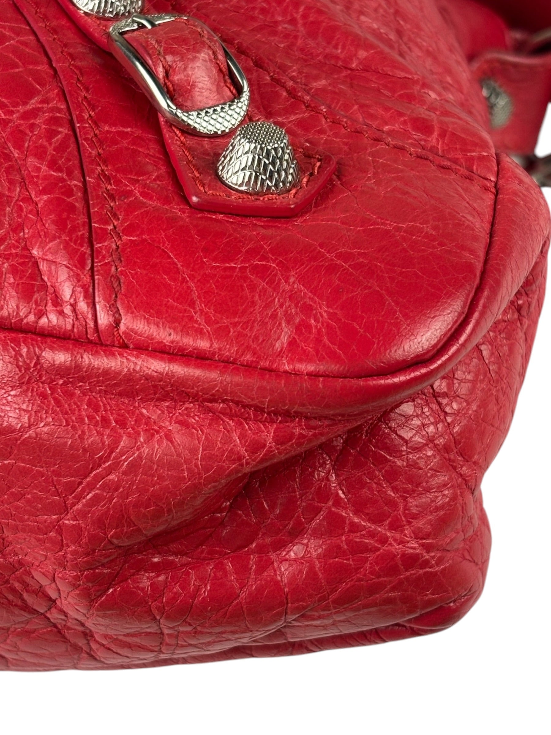 Balenciaga Red Leather Motocross City Two-Way Bag