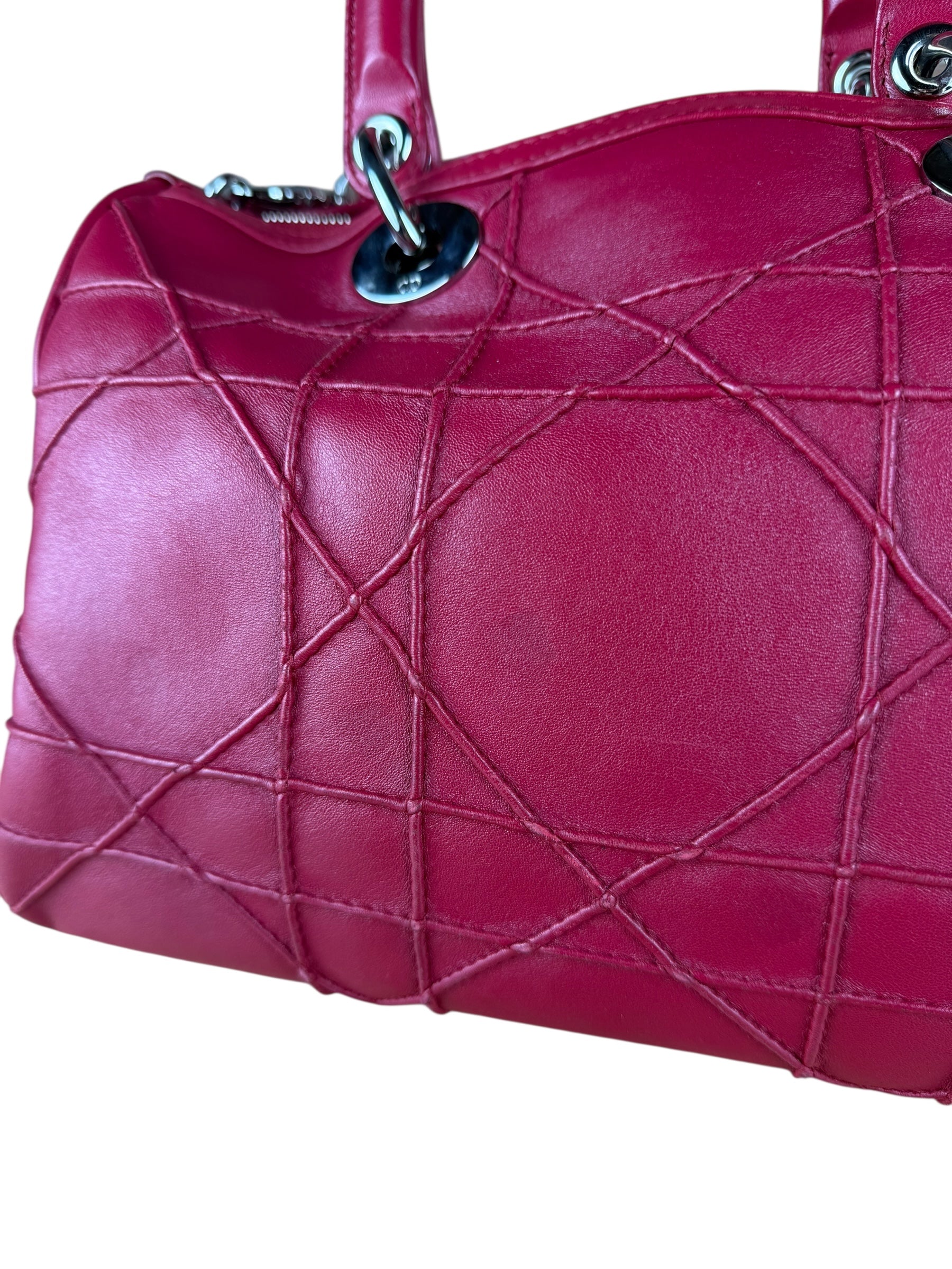 Christian Dior Red Granville Cannage 2Way Handbag