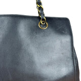 Chanel Black Leather Front Pocket Chain Tote 1998