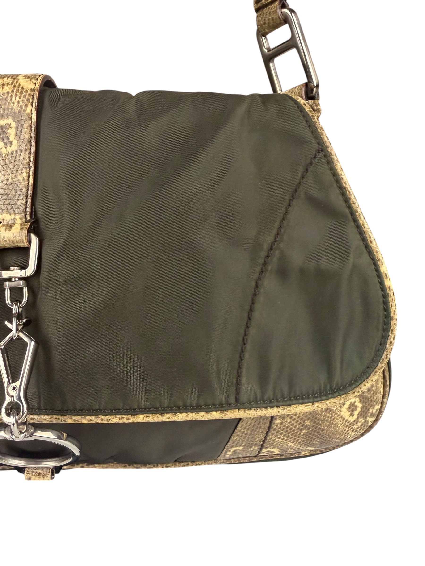 Prada Vintage Kakhi Green Nylon Shoulder Bag