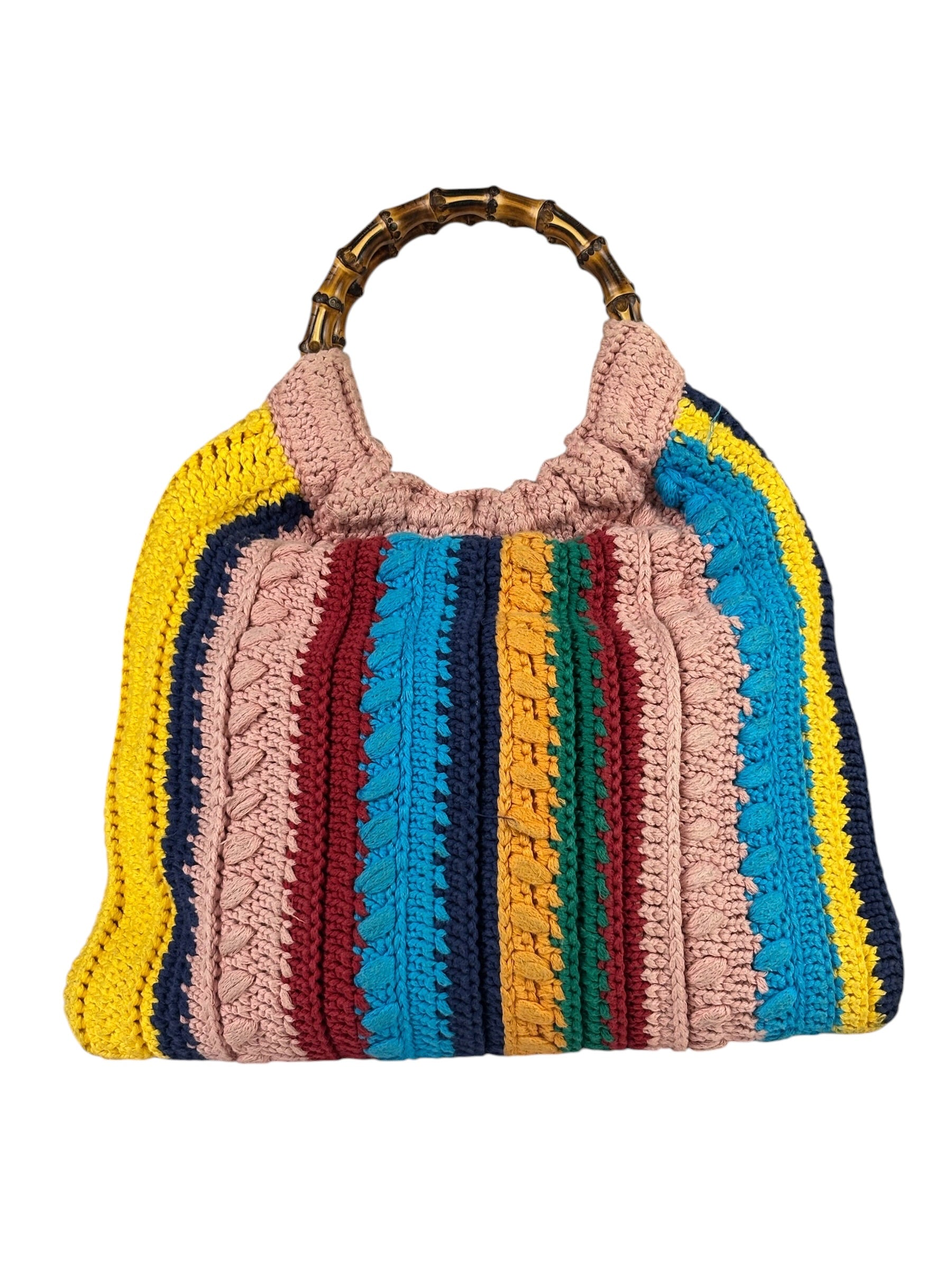 Gucci Horsebit Striped Crochet Tote Bag