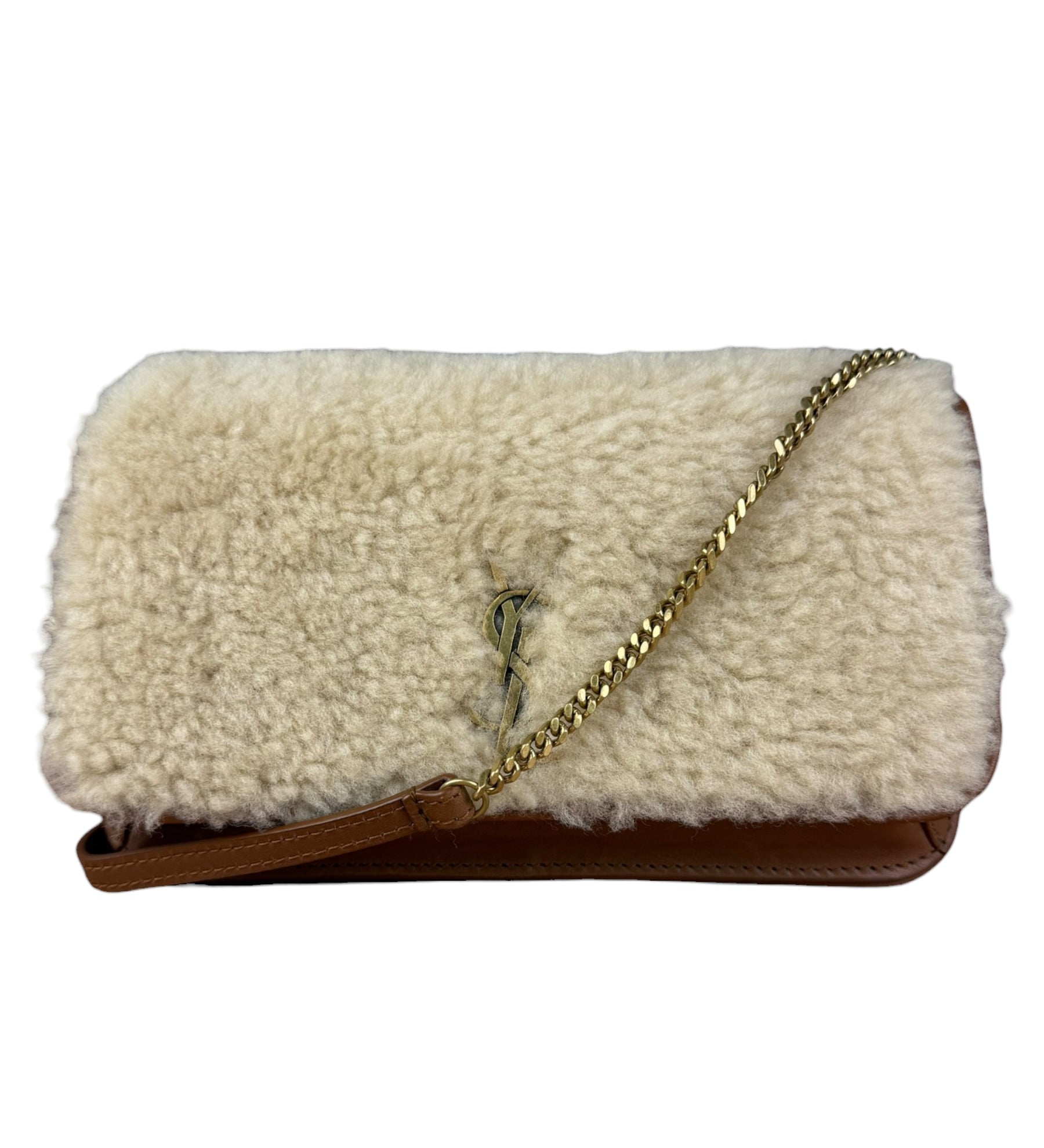 Saint Laurent Shearling/Leather Mini Flap Shoulder Bag