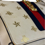 Gucci Textured Calfskin Bee Star Sylvie Shoulder Bag White