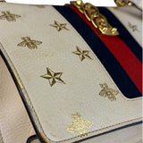 Gucci Textured Calfskin Bee Star Sylvie Shoulder Bag White