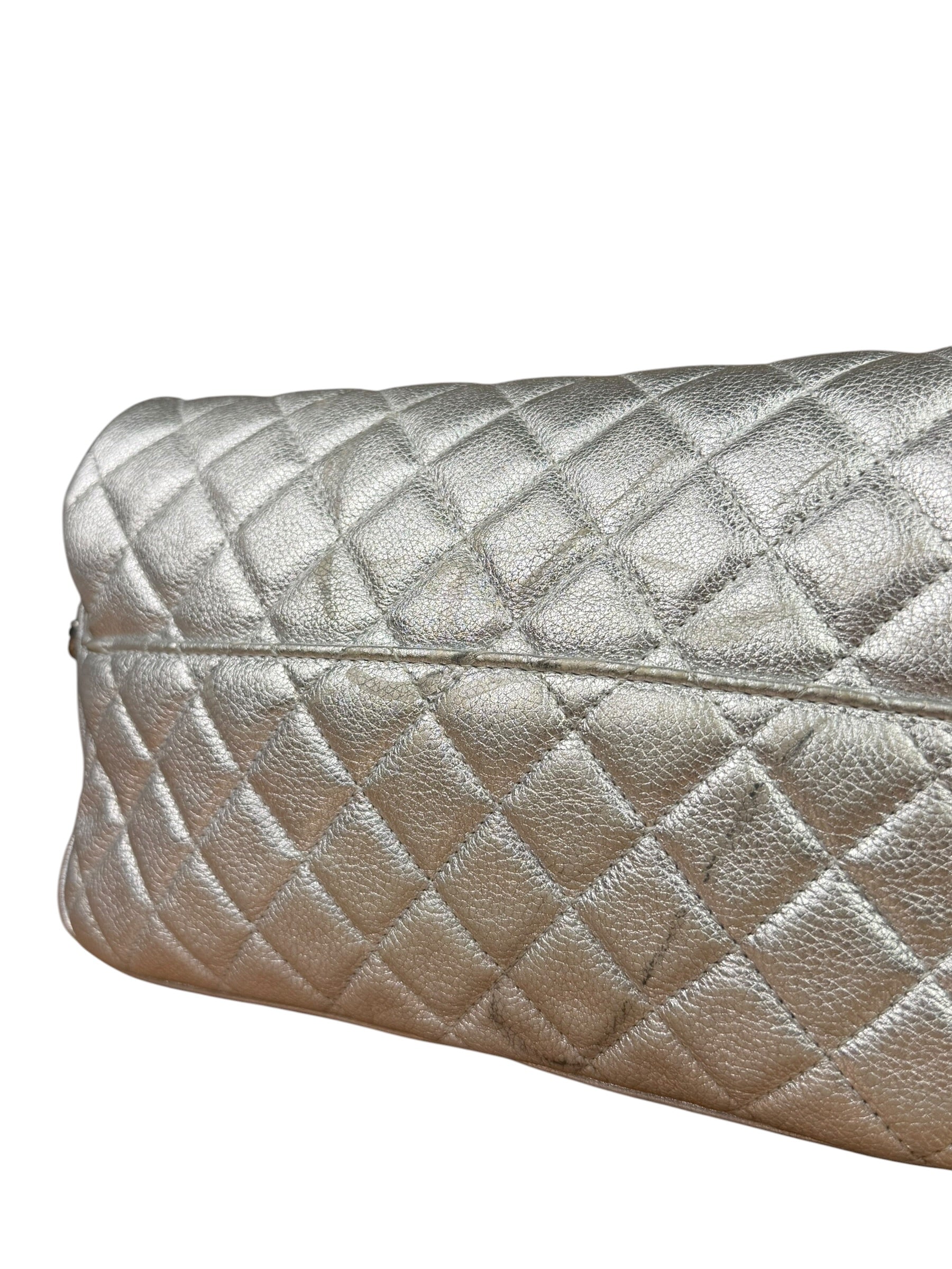 Chanel CC Silver Metallic Quilted Flap Shoulder Bag 2017