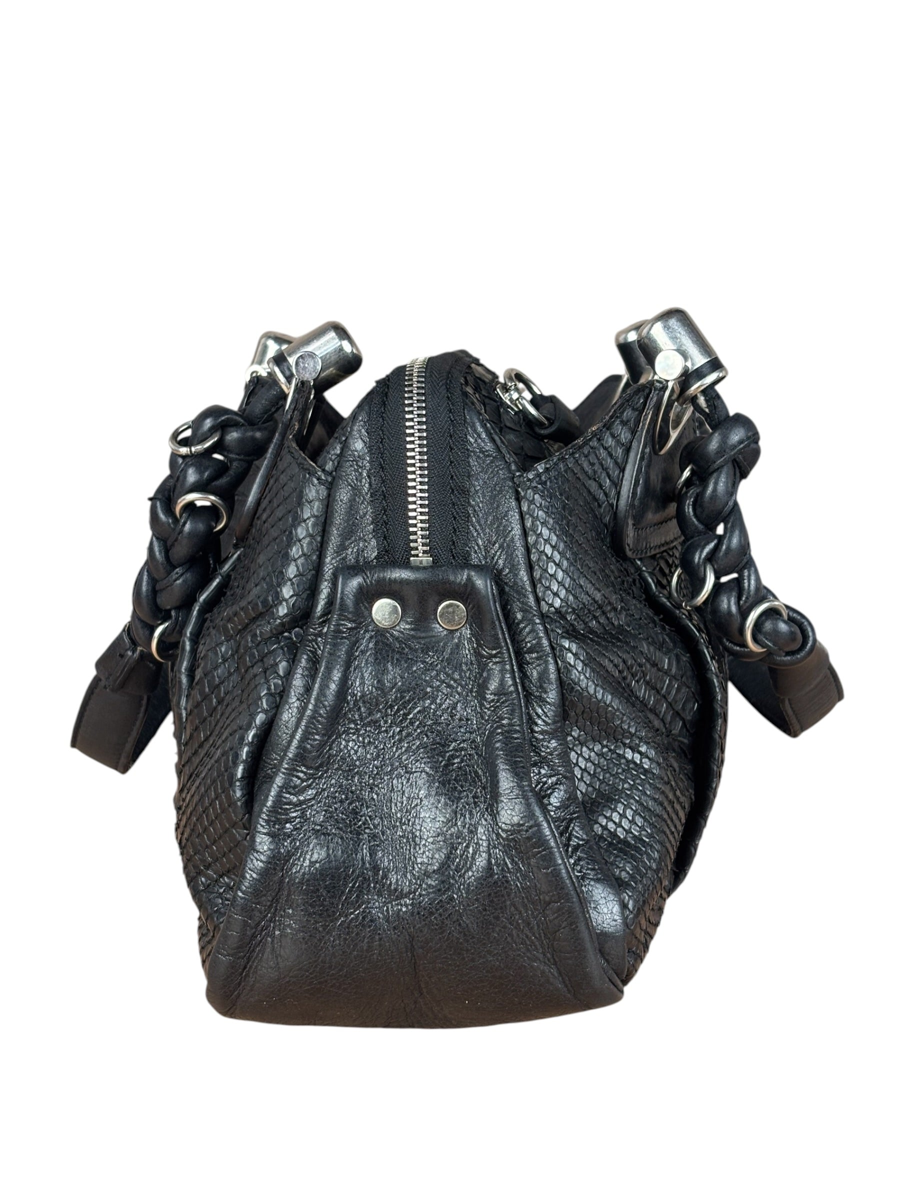 Chloé Vintage Black Leather Python Silverado Shoulder Bag