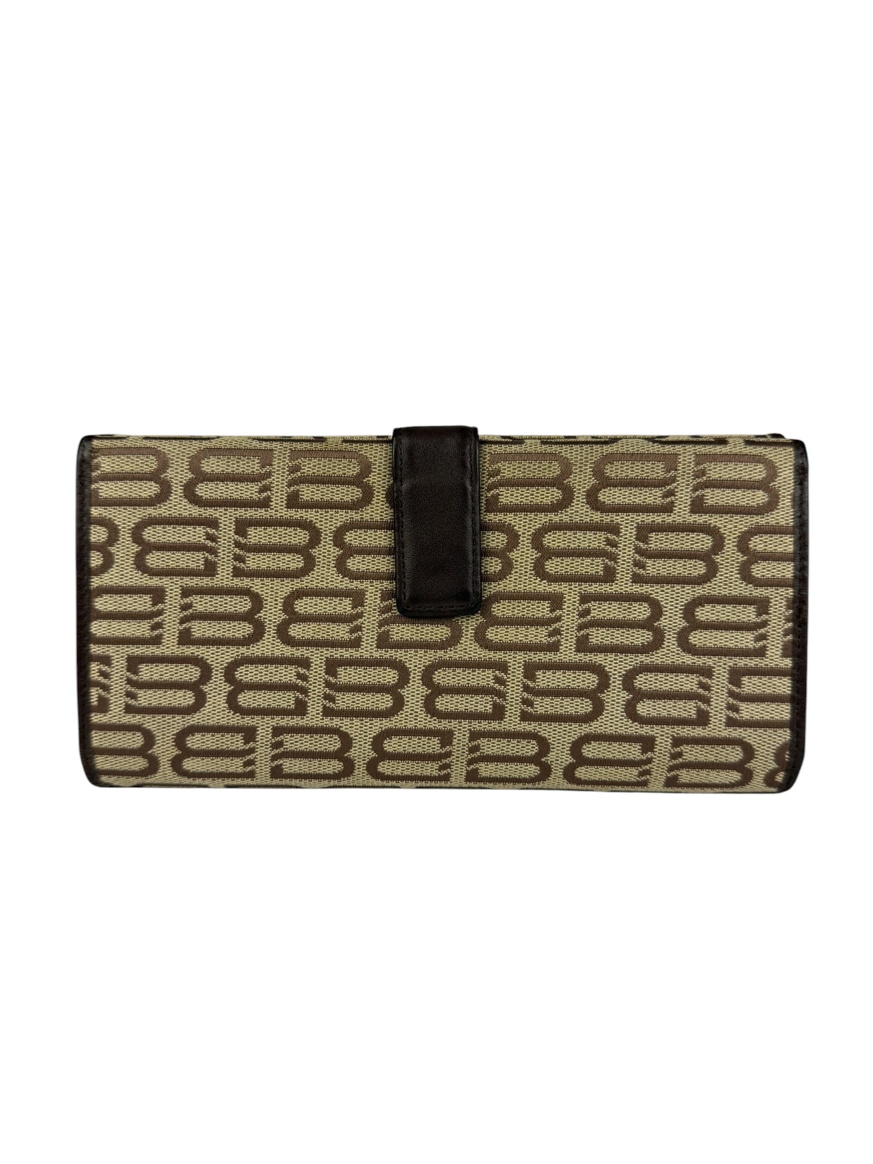 Balenciaga Vintage Brown Canvas Logo Long Wallet