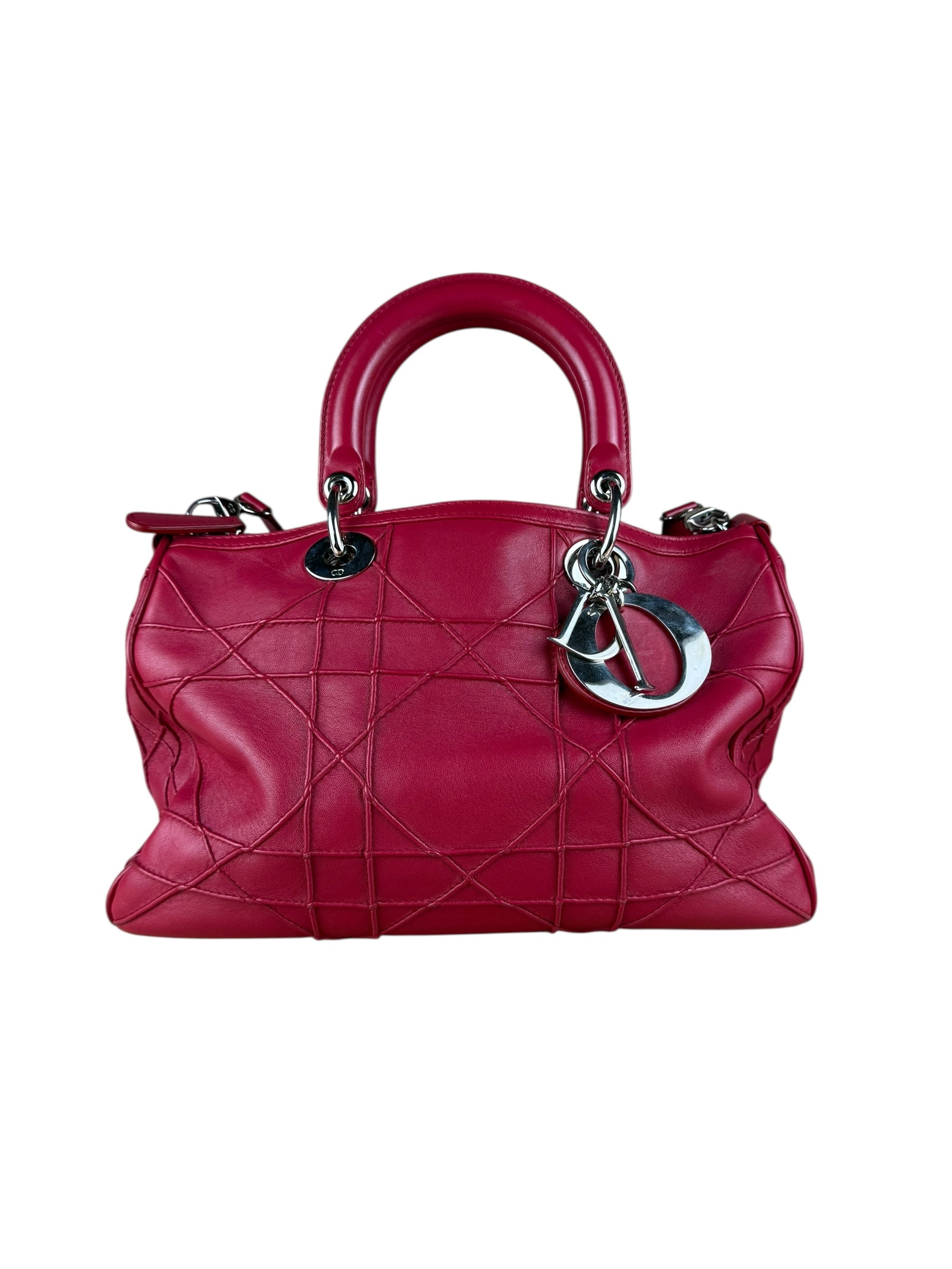 Christian Dior Red Granville Cannage 2Way Handbag