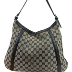 Gucci Black Leather Trim GG Supreme Hobo Bag