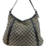 Gucci Black Leather Trim GG Supreme Hobo Bag