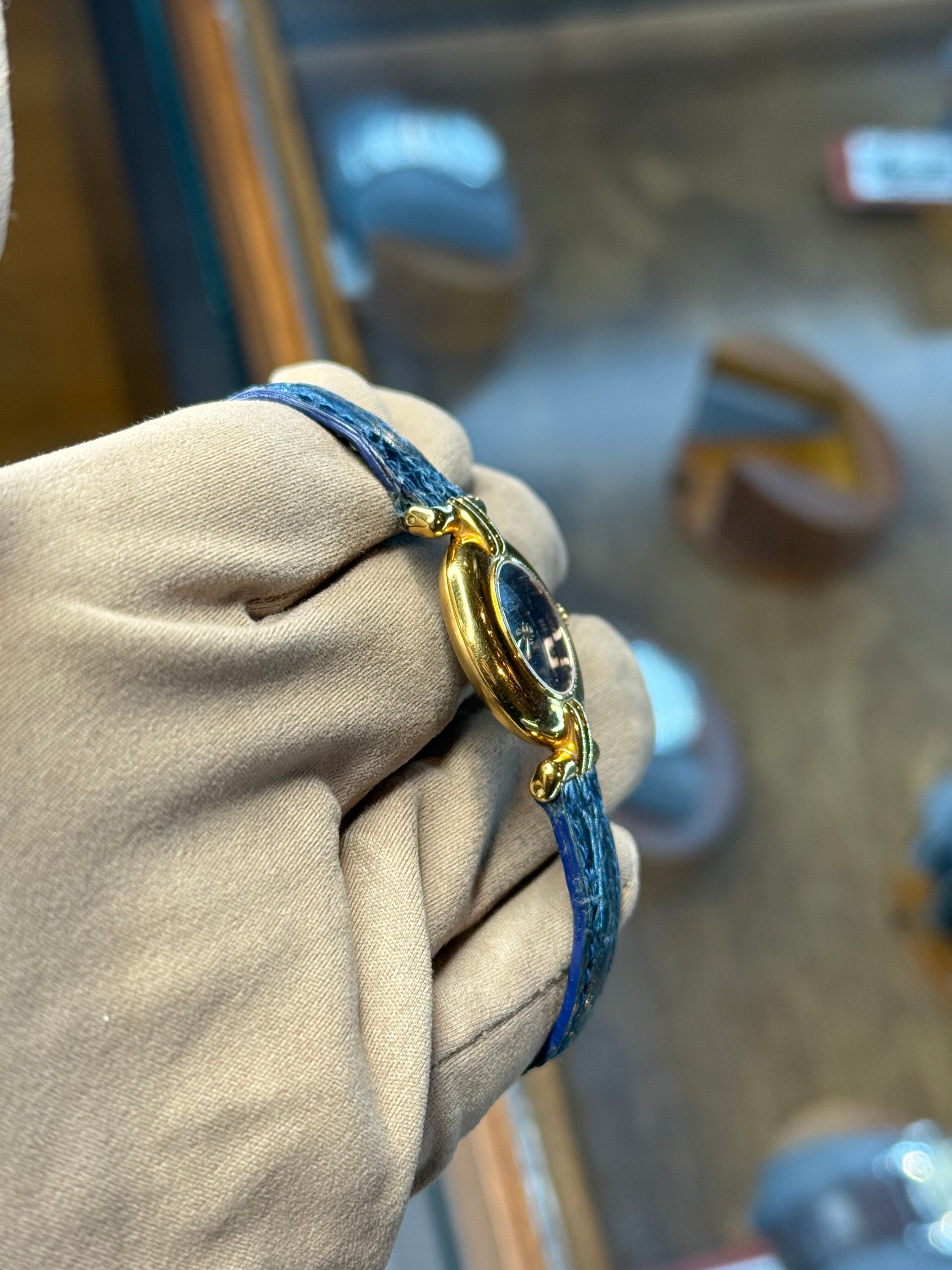 Cartier Must De Vermeil Black Dial Blue/Green Strap