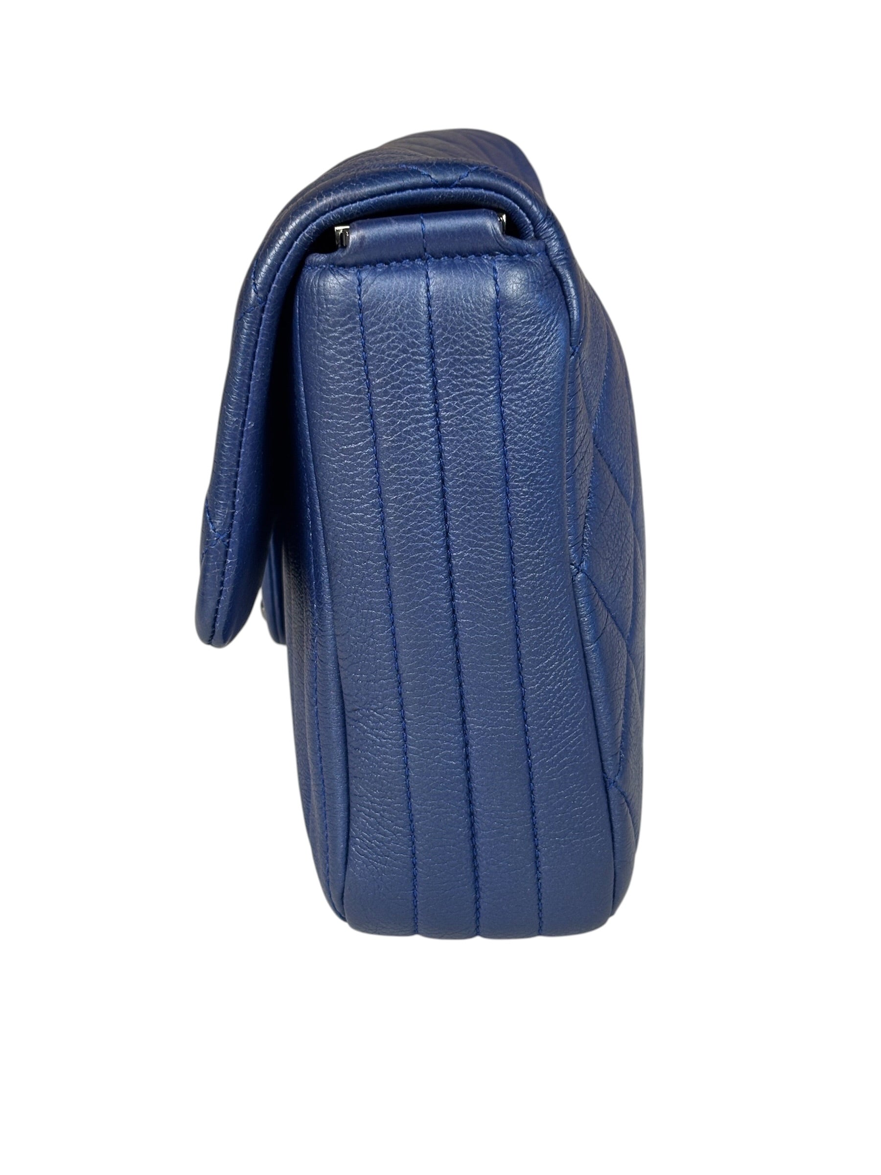 Chanel Blue Metallic Calf-Skin Chain Flap Bag 2014