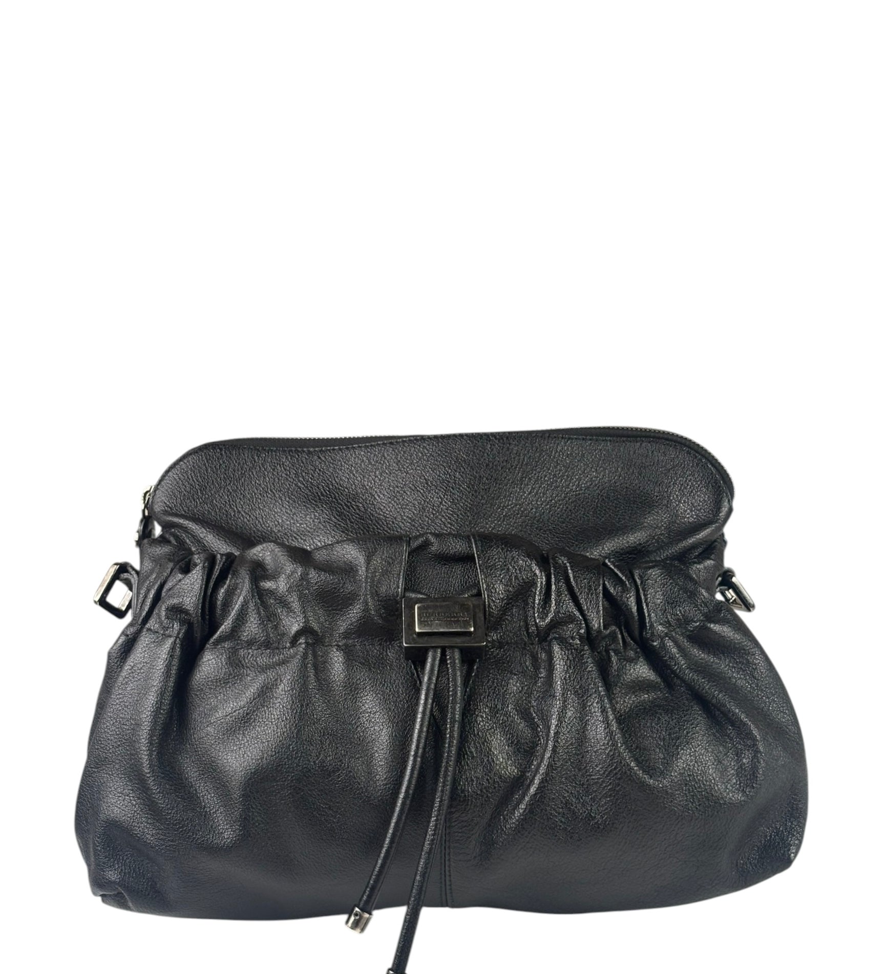 Burberry Black Ruched Leather Curzon Satchel Crossbody Bag