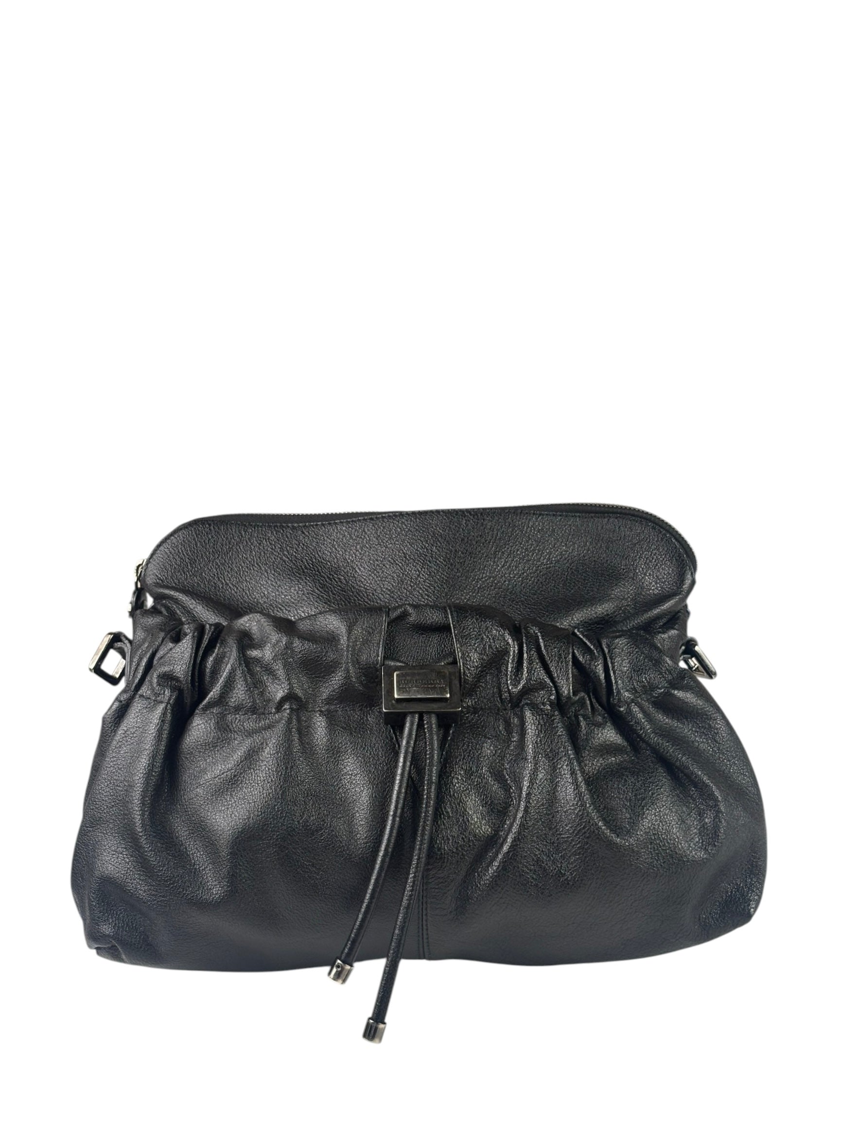 Burberry Black Ruched Leather Curzon Satchel Crossbody Bag