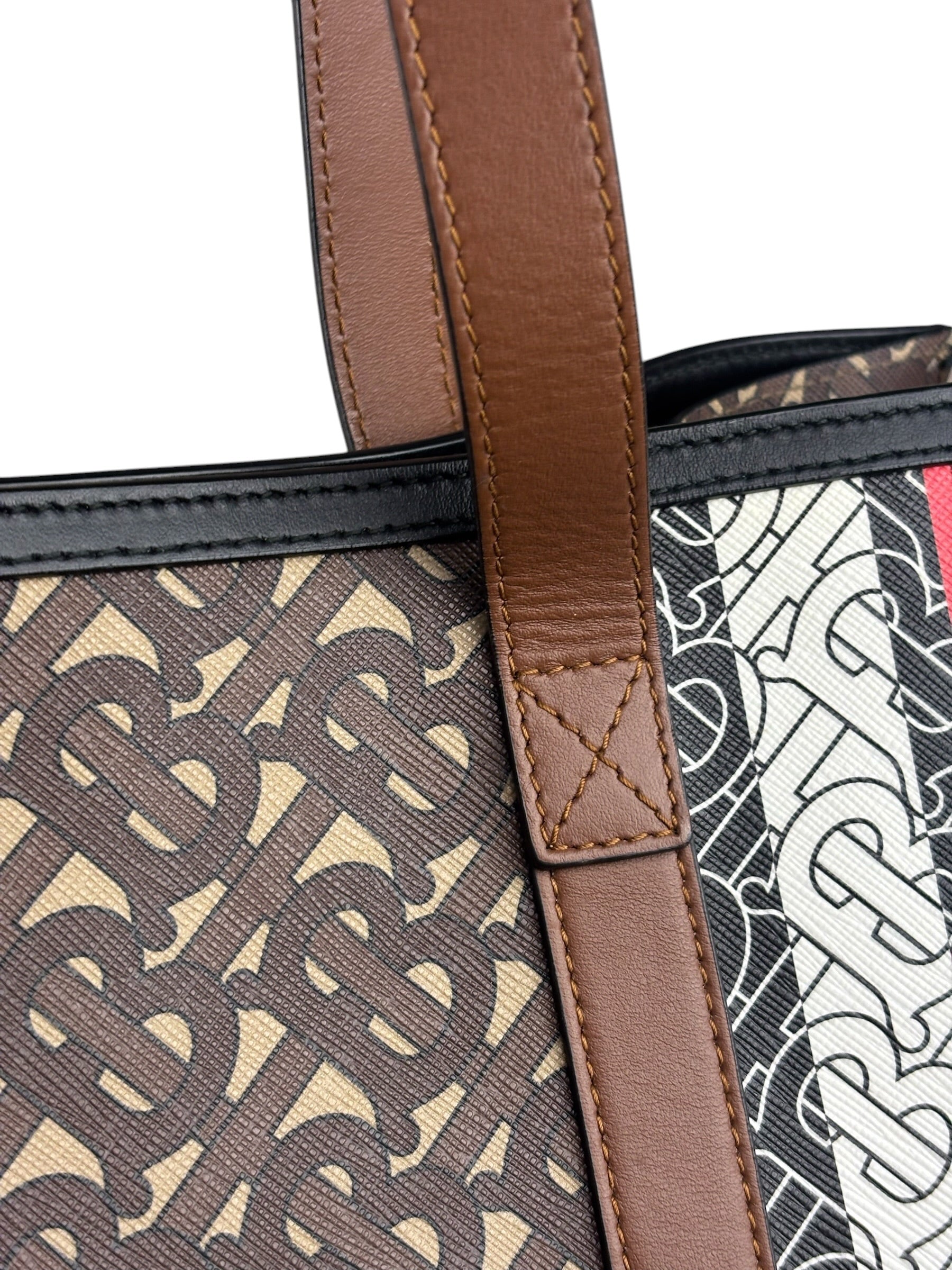 Burberry Leather TB Monogram Stripe E-Canvas Tote Bag