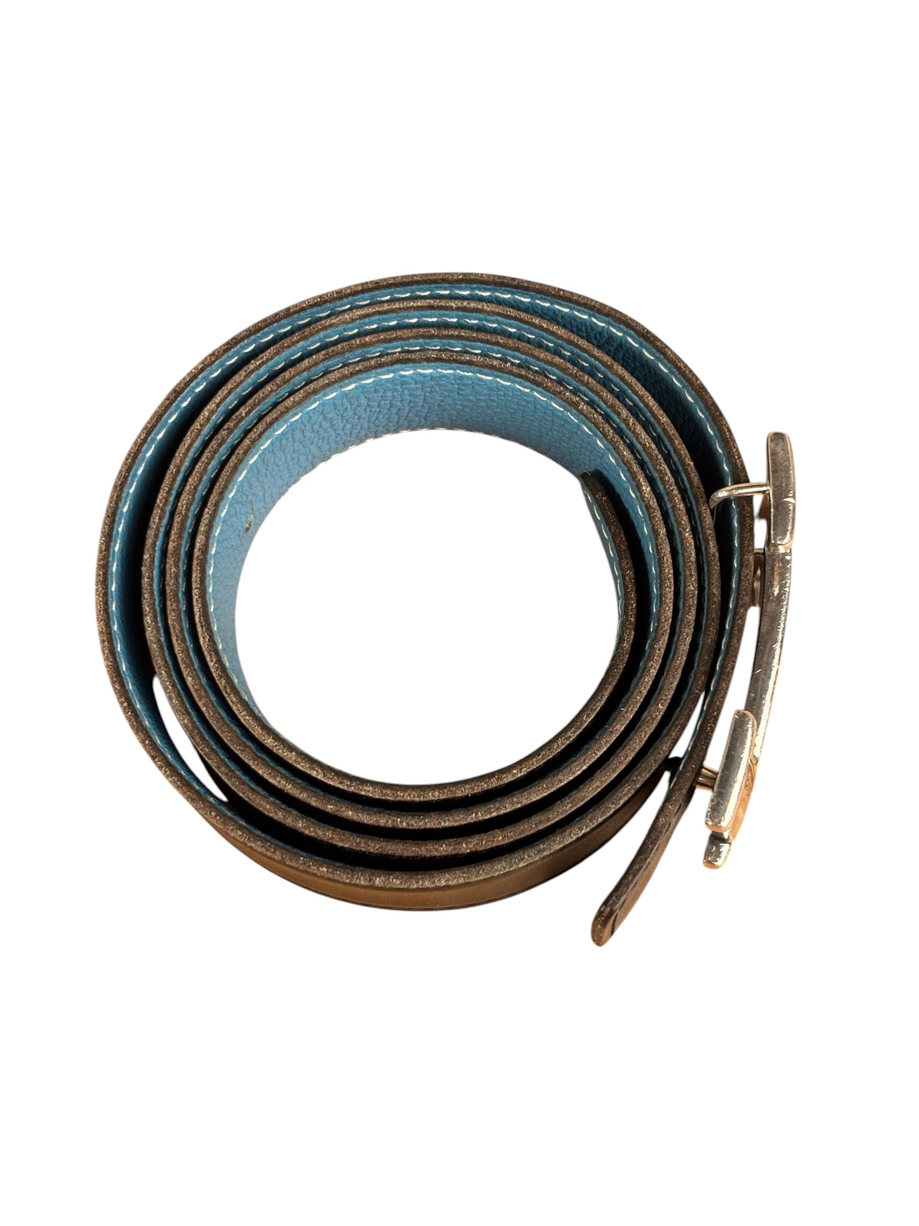 Hermes Tuareg H Solid Silver Buckle Black/Blue Belt