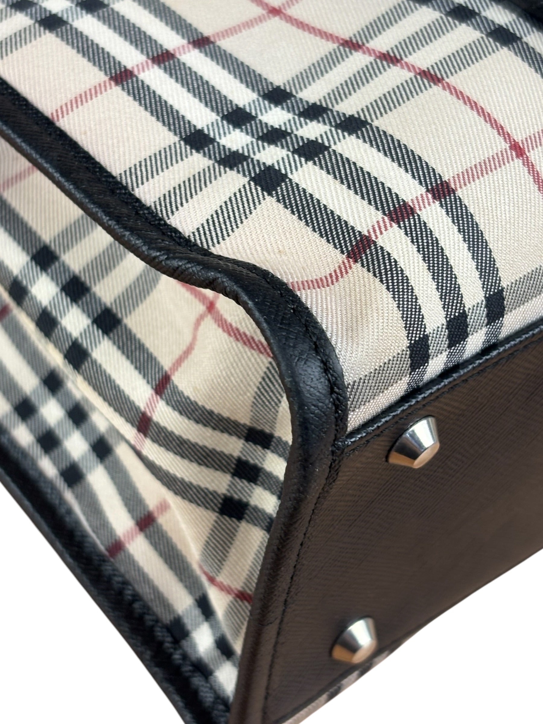 Burberry Vintage Leather Trim House Check Top Handle Bag