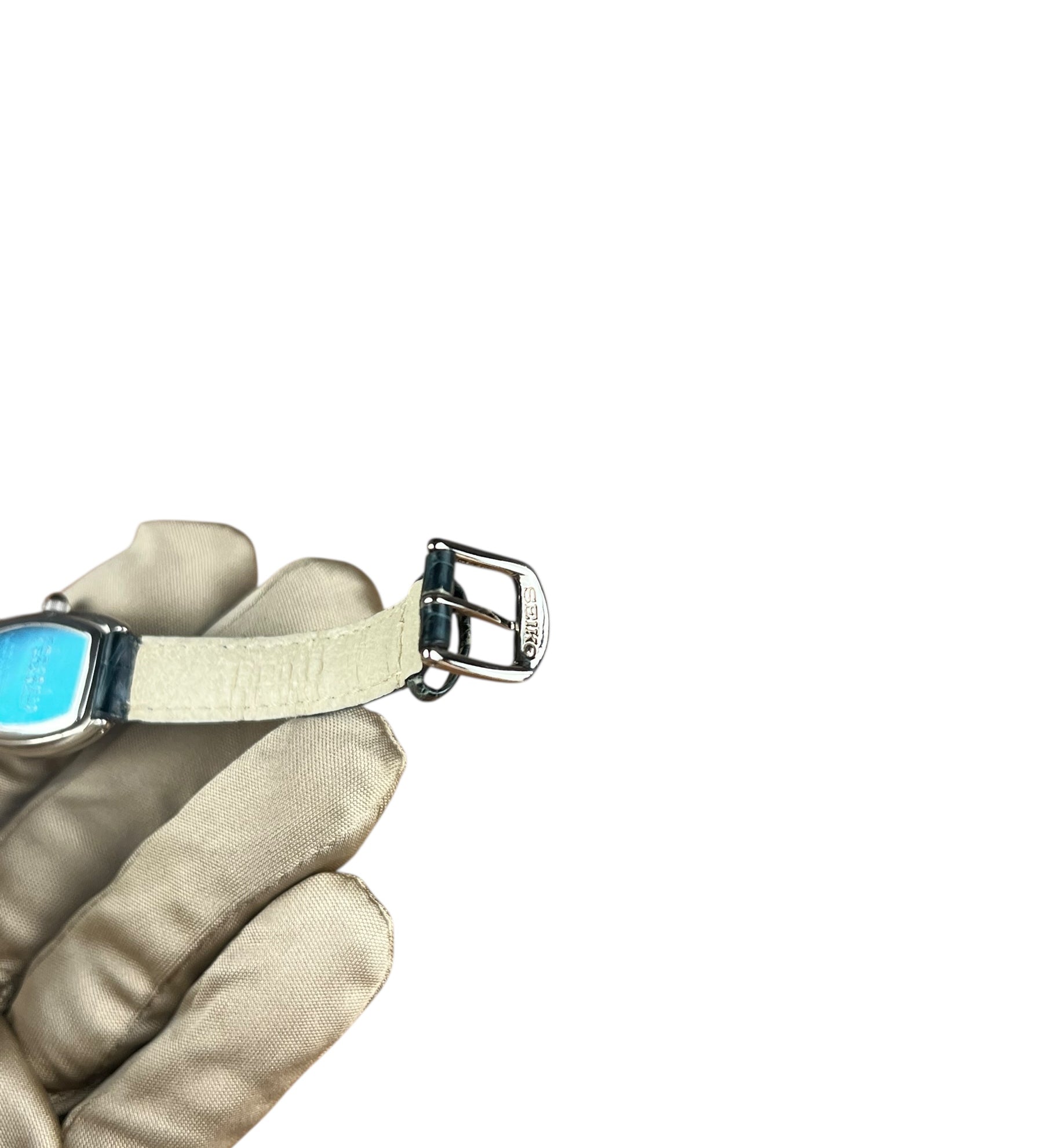 Seiko Quartz Rounded Rectangular Dial Navy Croc Strap