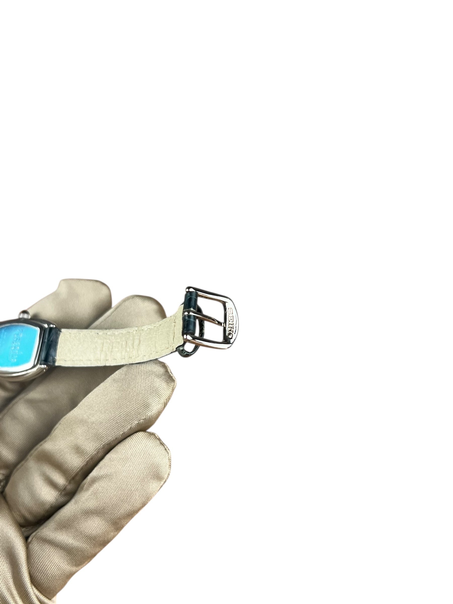 Seiko Quartz Rounded Rectangular Dial Navy Croc Strap