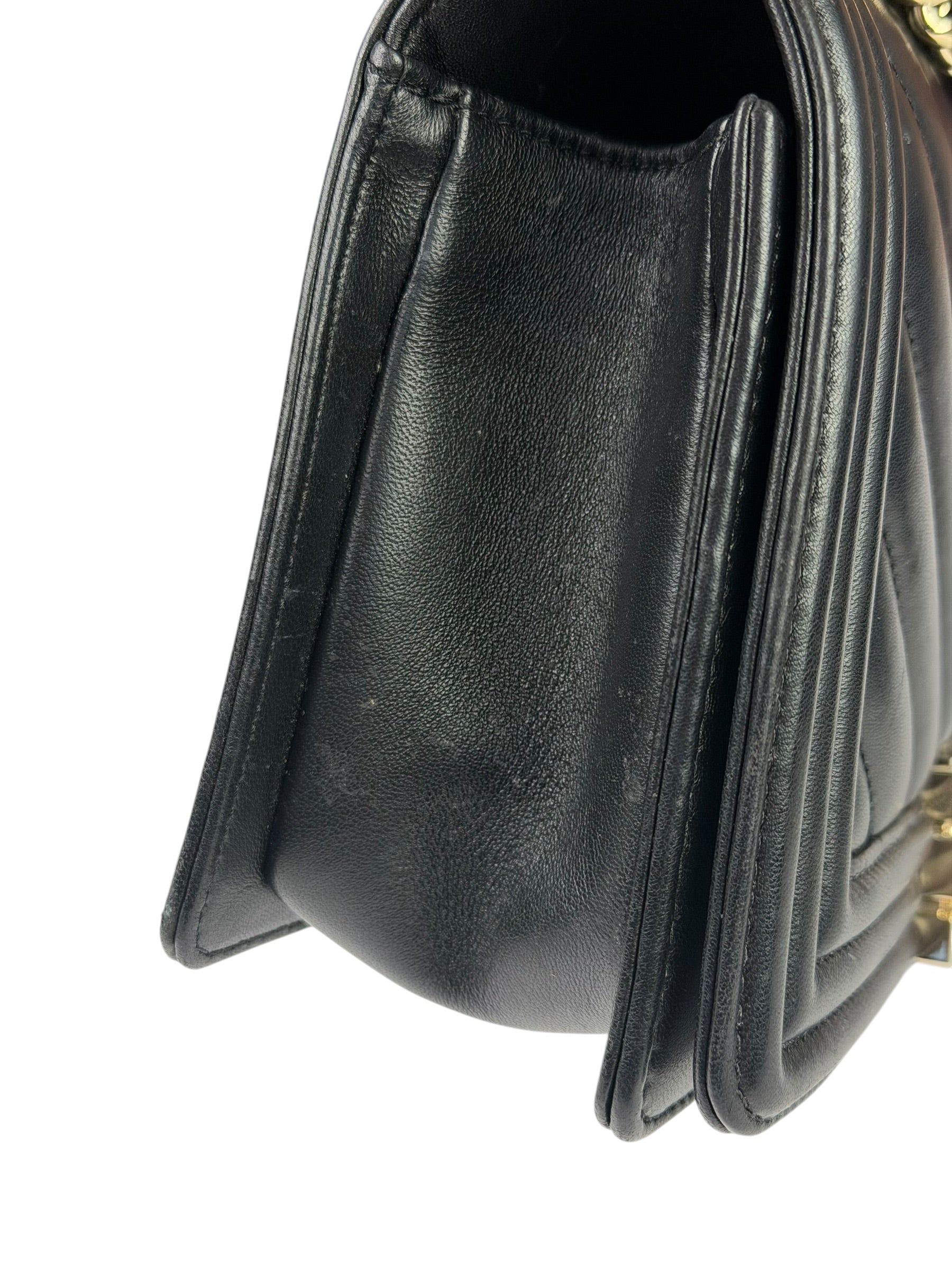 Chanel Black Chevron Leather Boy Medium Flap Bag 2017