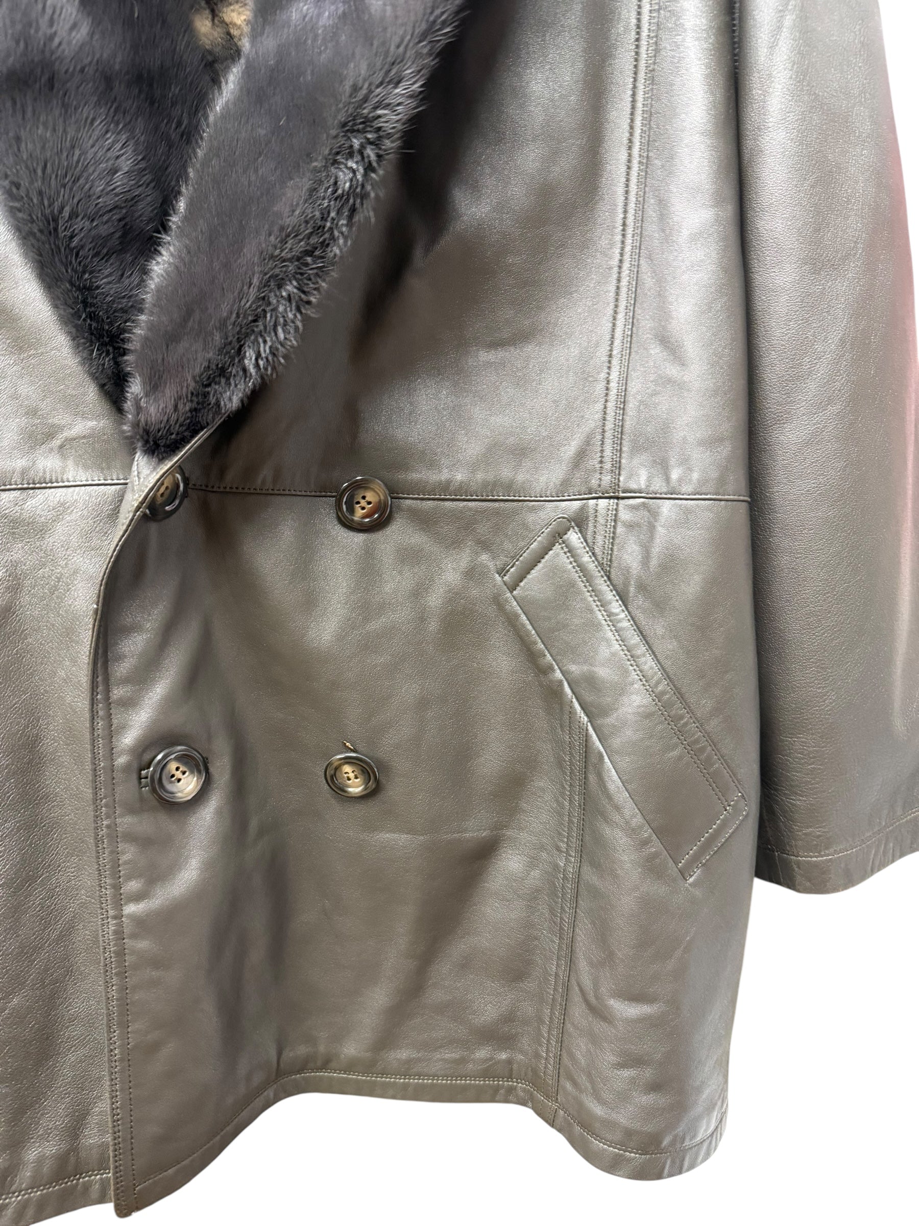 Vintage Grey Fur Lined Leather Blazer Coat