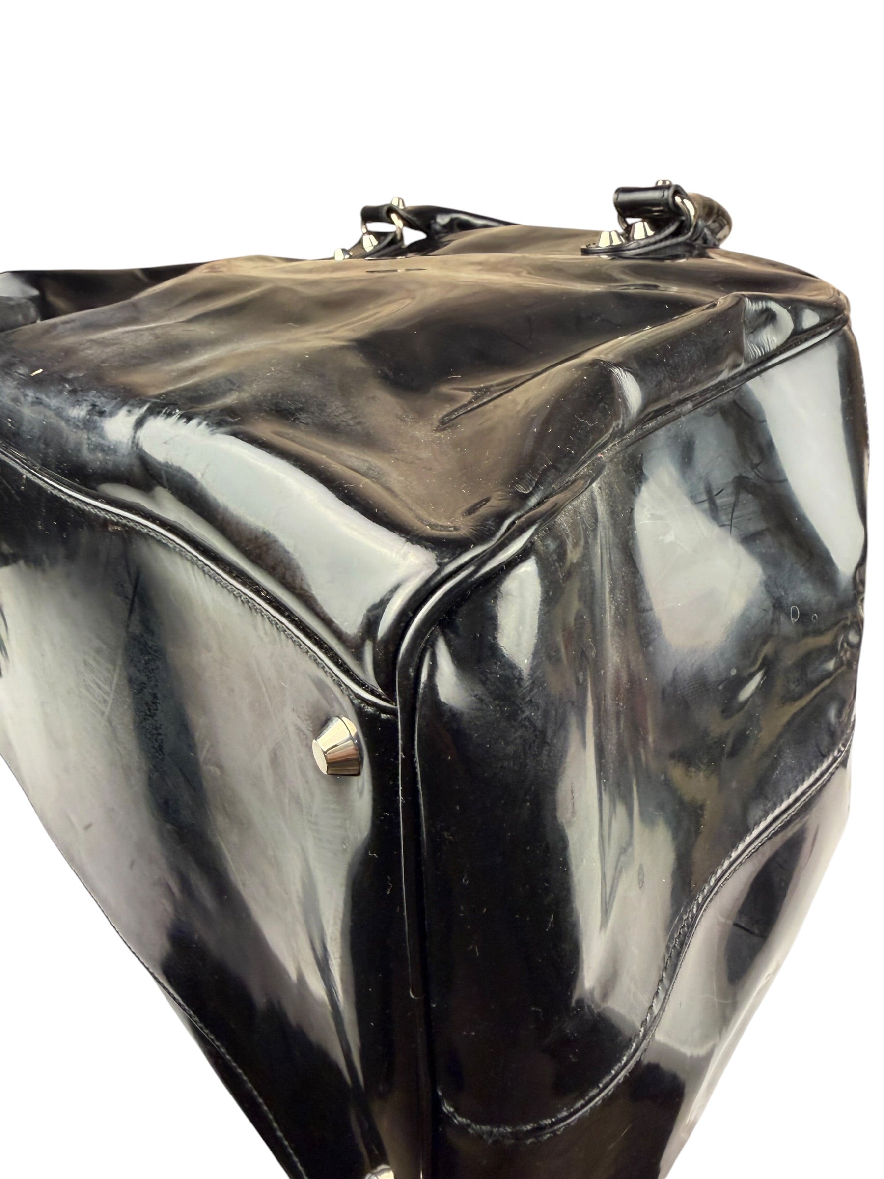 Balenciaga Black Patent Leather Weekender Handbag