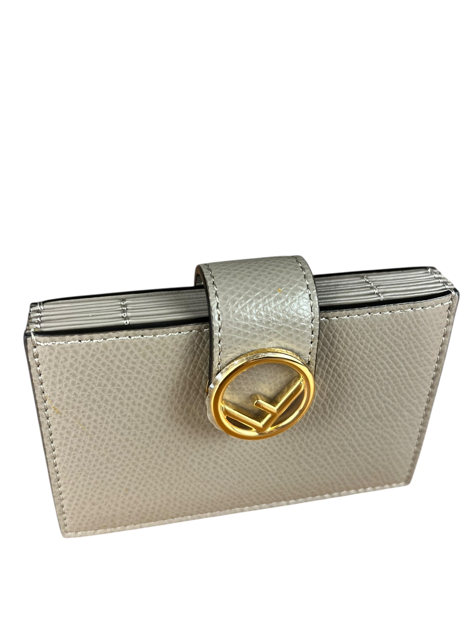 Fendi F Grey Leather Card Case