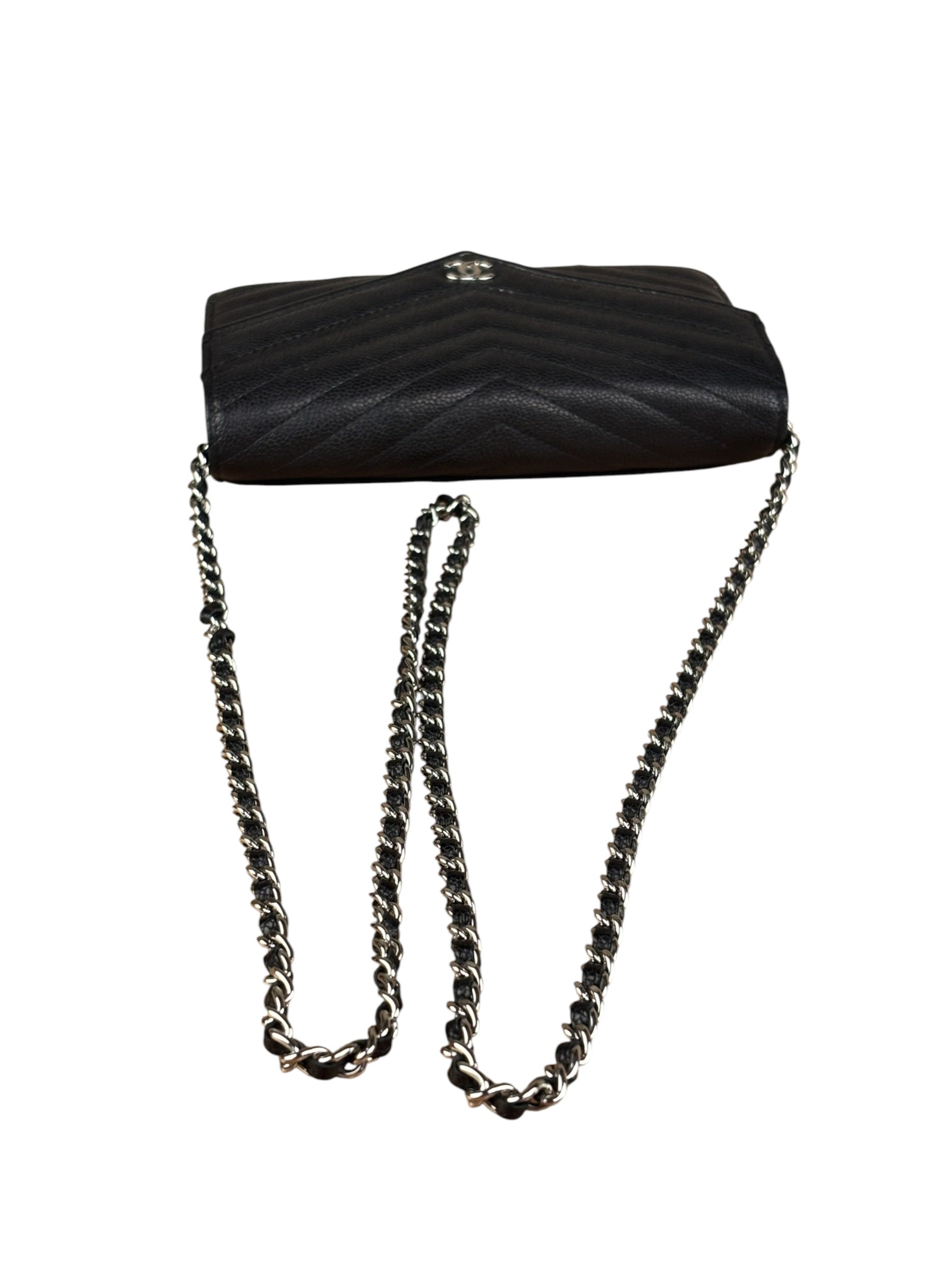 Chanel Caviar Chevron Quilted Wallet On Chain 2017