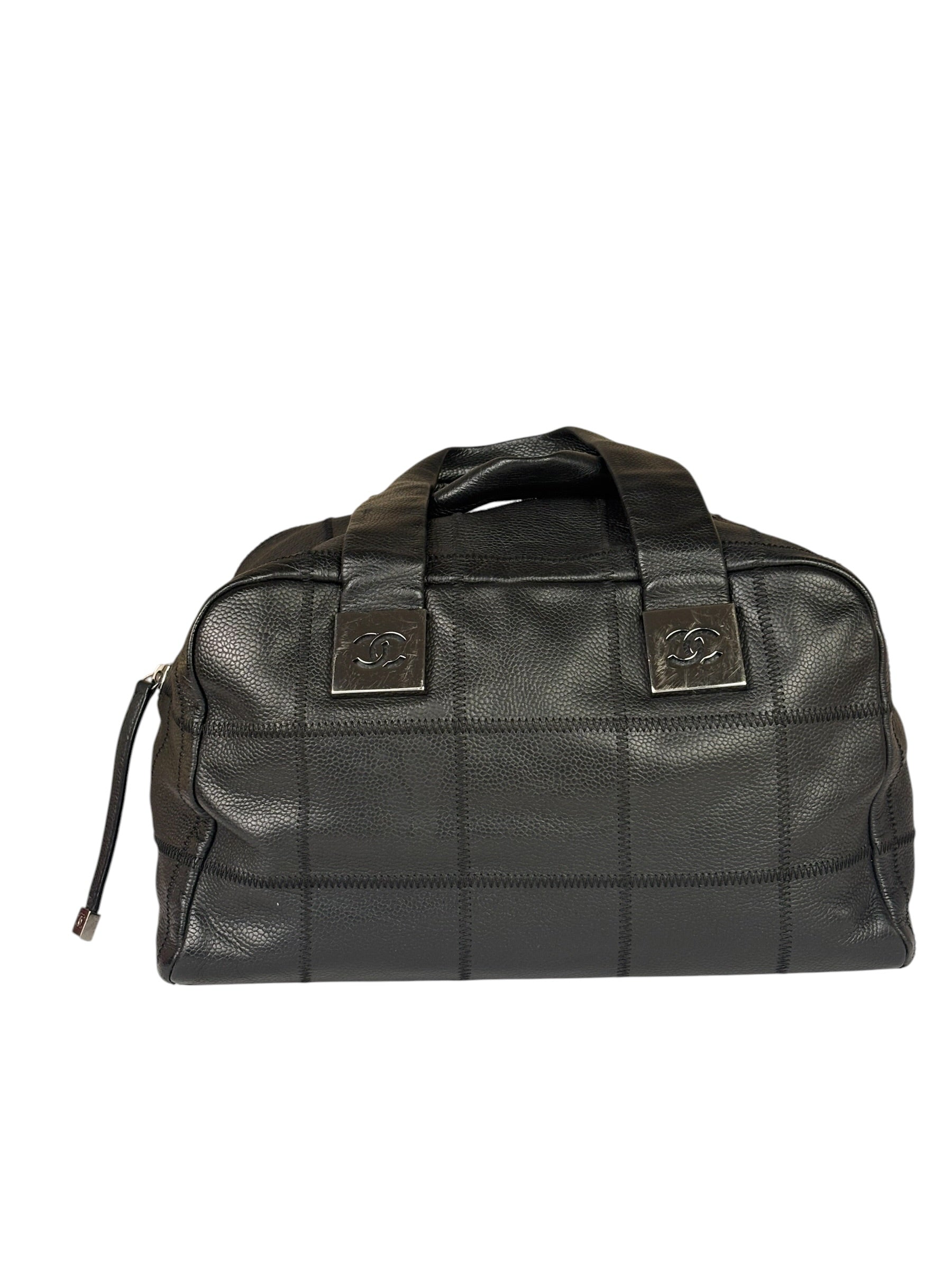 Chanel Black Quilted Leather Chocolate Bar Bowling Handbag