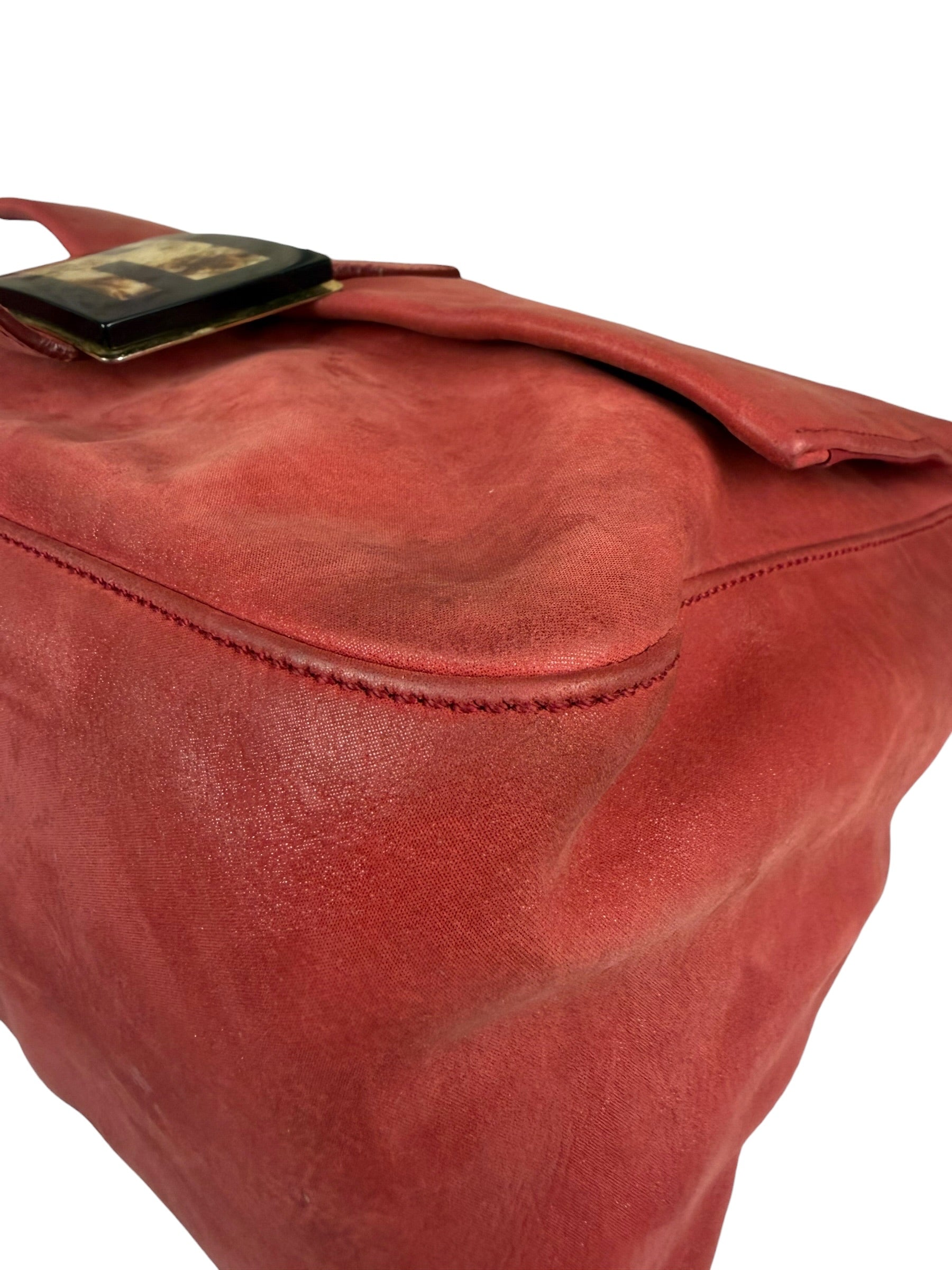 Fendi Red Leather Mamma Baguette Shoulder Bag