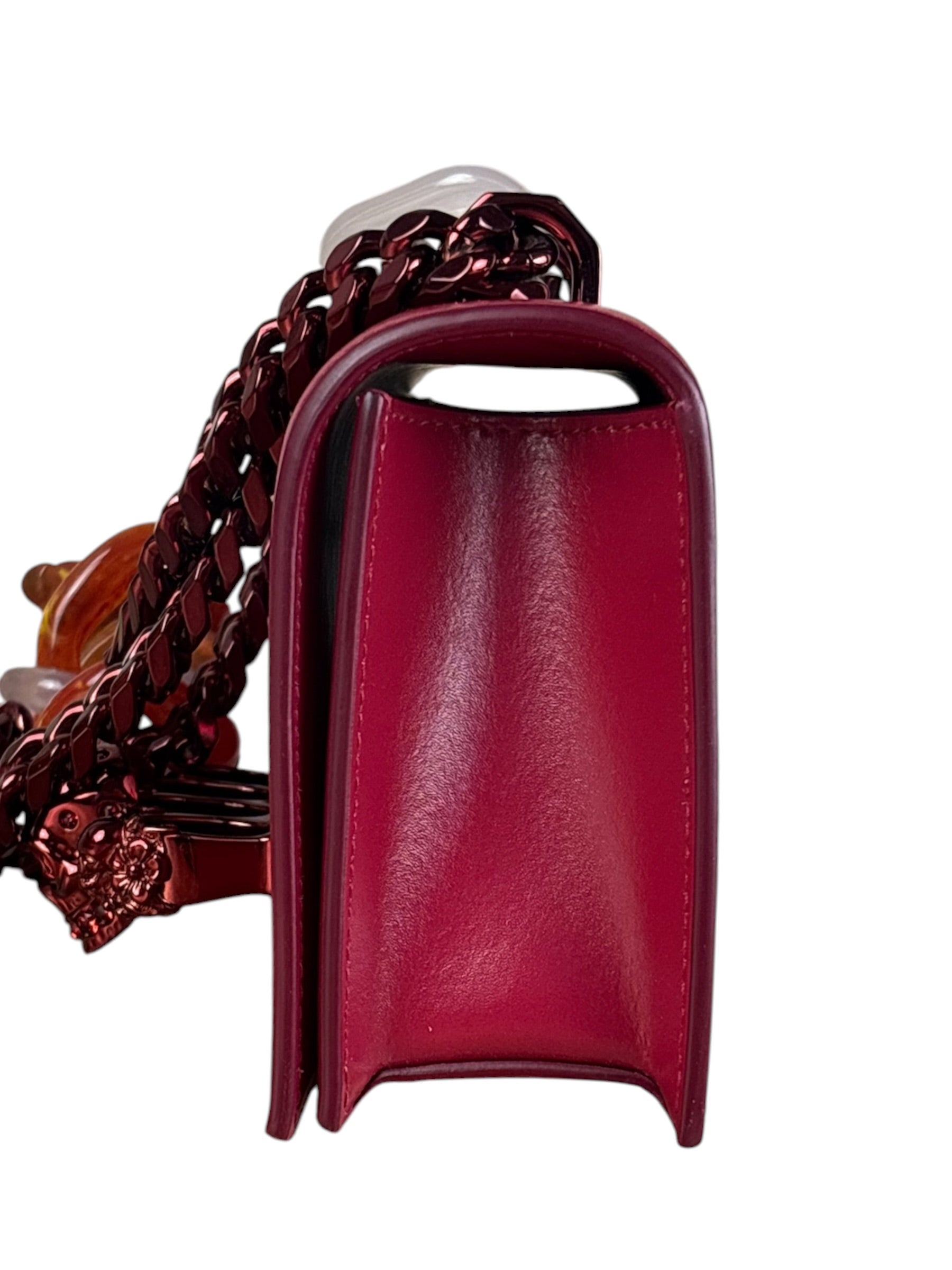 Alexander McQueen Red Leather Mini Jeweled Knuckle Shoulder Bag