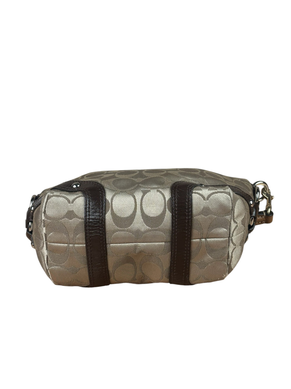 Coach Beige/Brown Leather Trim Signature Mini Carly Hobo Bag