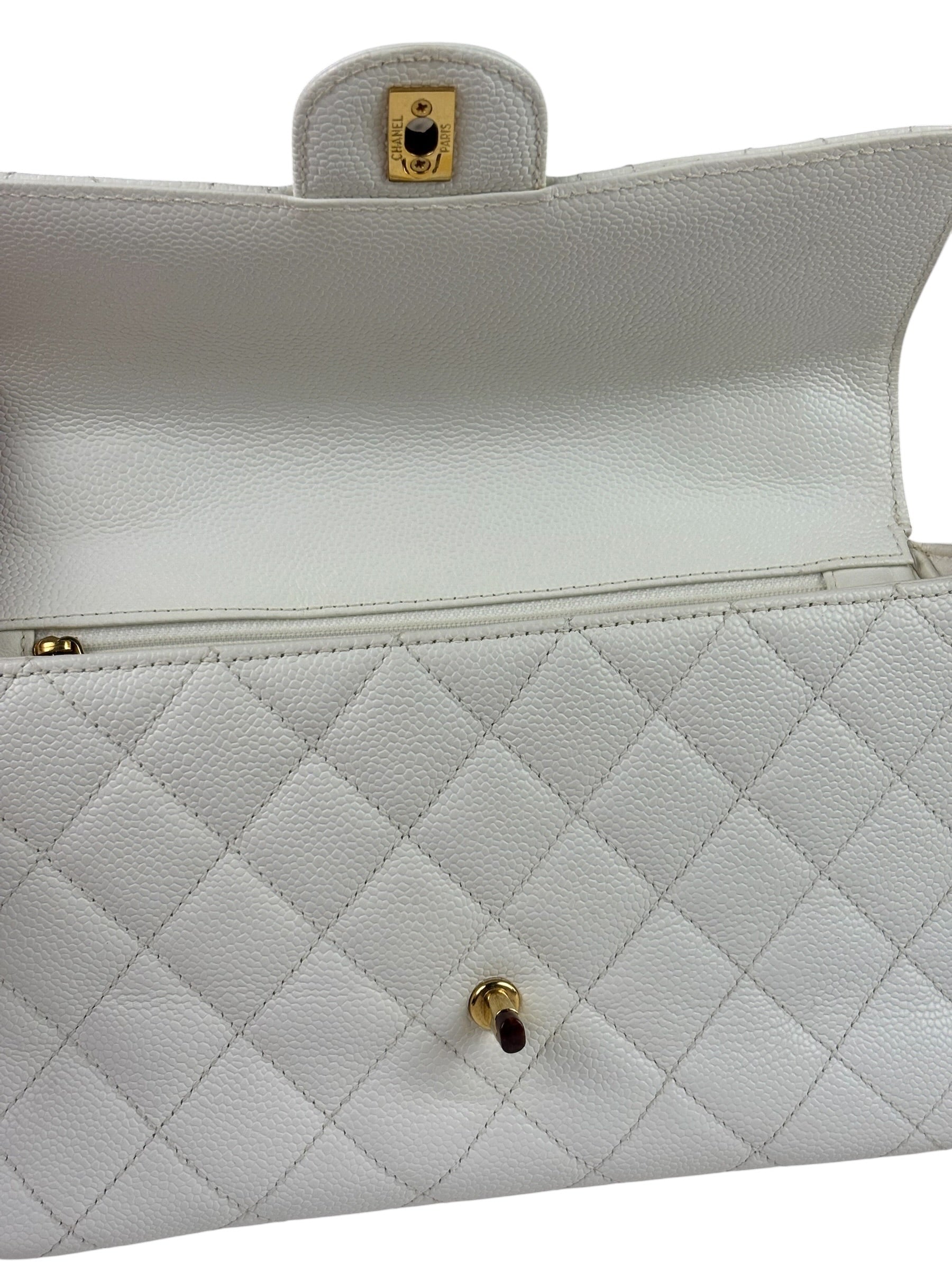 Chanel White Quilted Caviar Wooden M Flap 1999