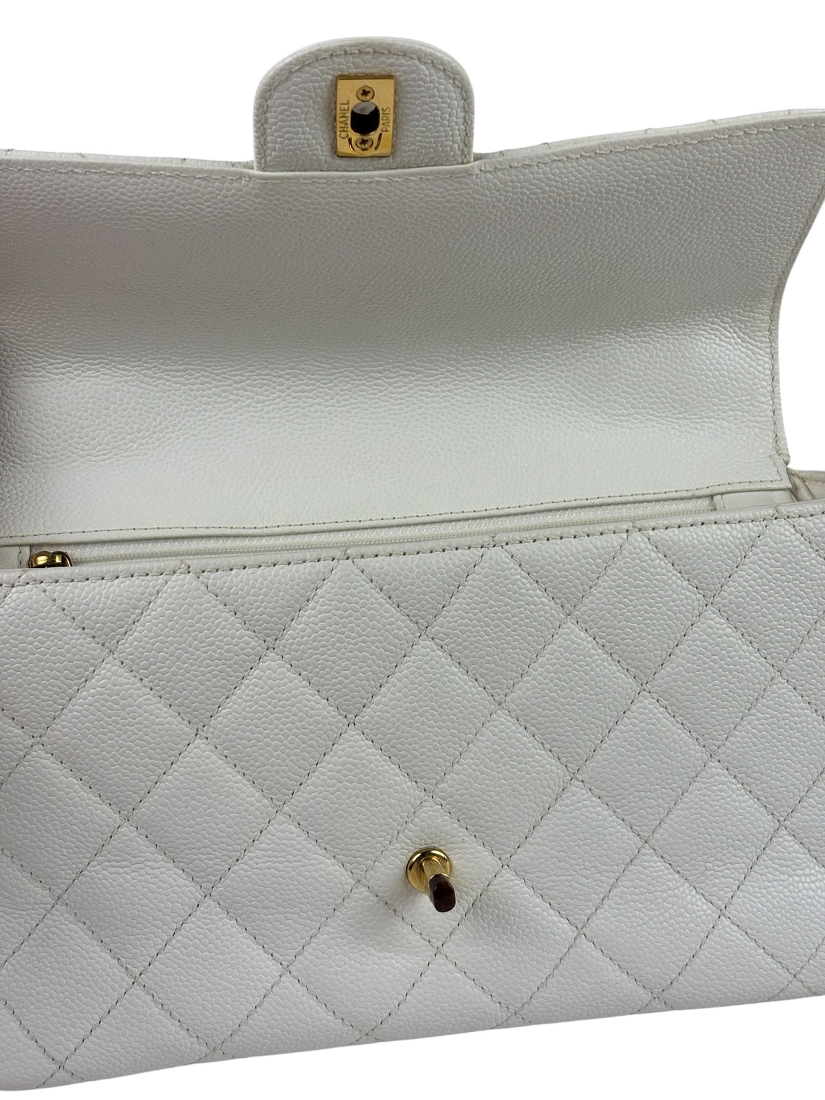 Chanel White Quilted Caviar Wooden M Flap 1999