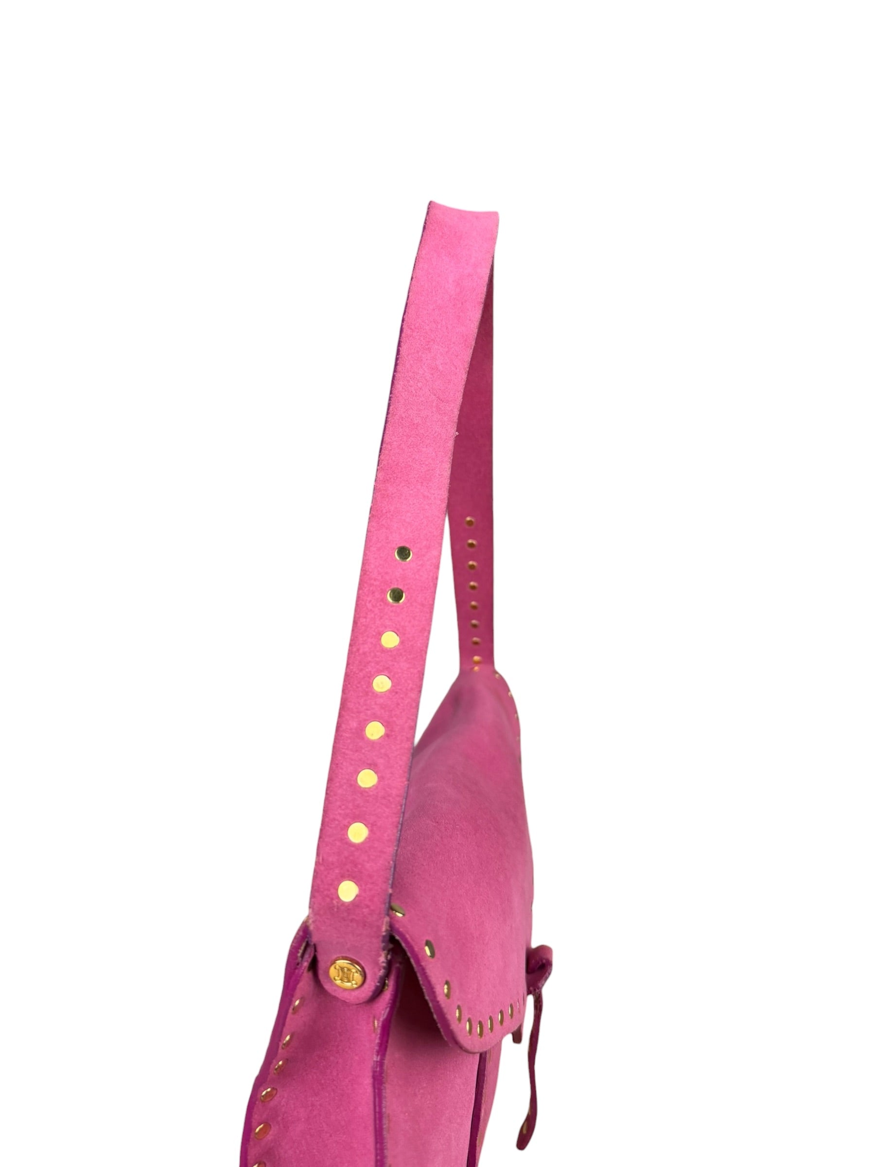 Celine Vintage Pink Suede Poulbot Shoulder Bag