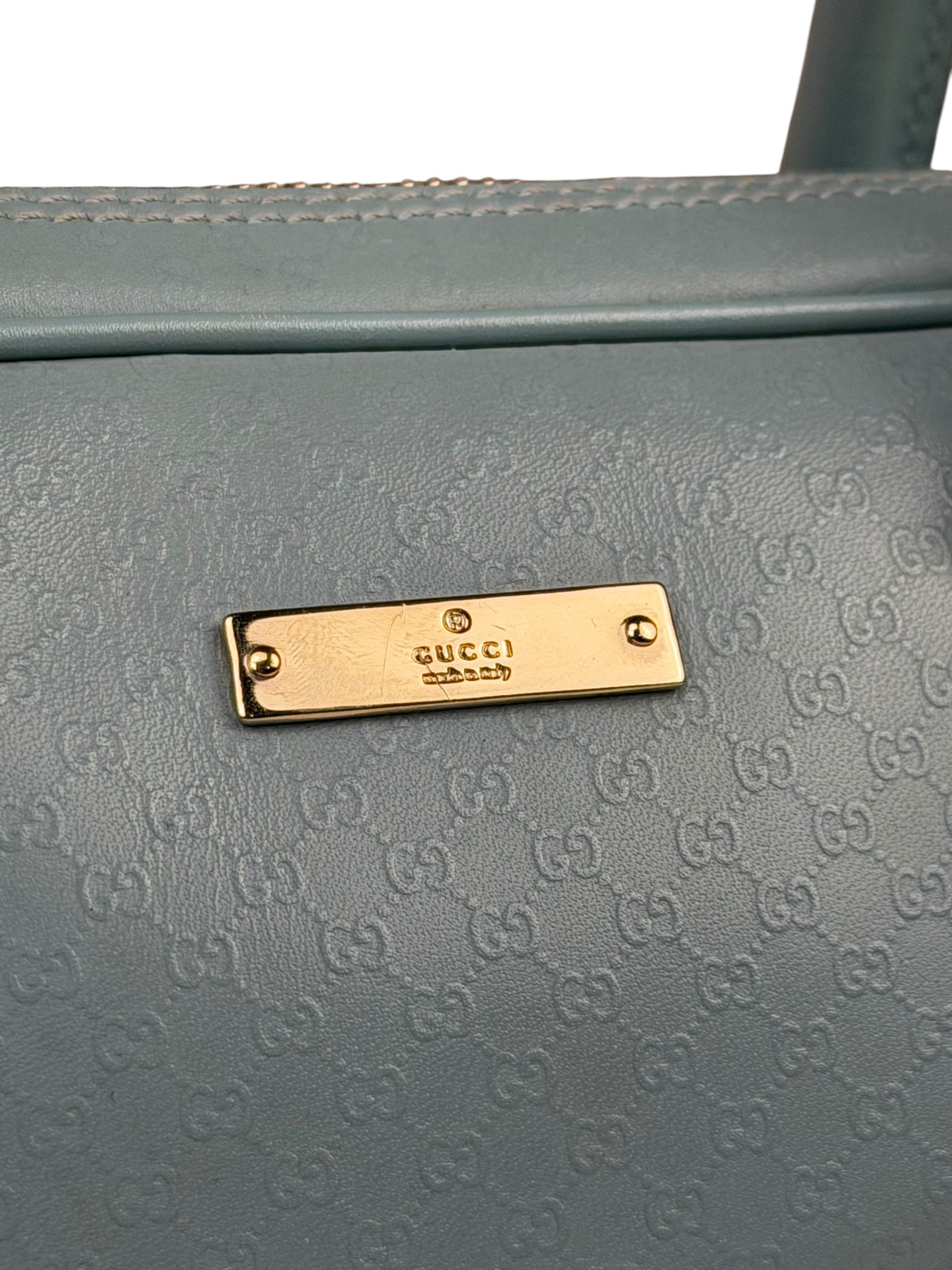 Gucci Blue Leather Micro GG Bowler Bag