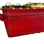 Gucci Red Leather Pearl Studded Padlock Shoulder Bag