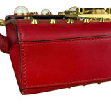 Gucci Red Leather Pearl Studded Padlock Shoulder Bag