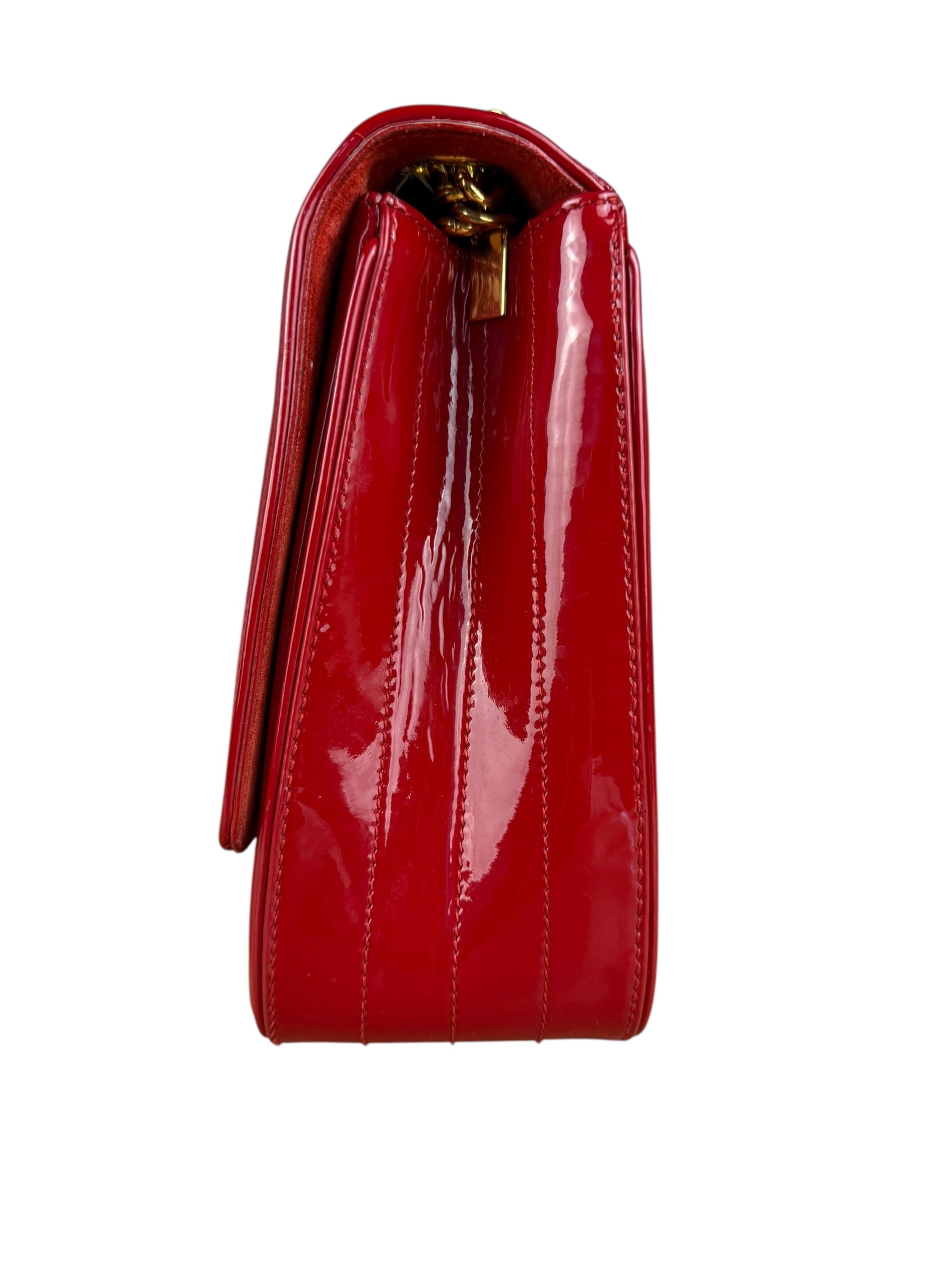 Saint Laurent Red Patent Vicky Chain Flap Bag