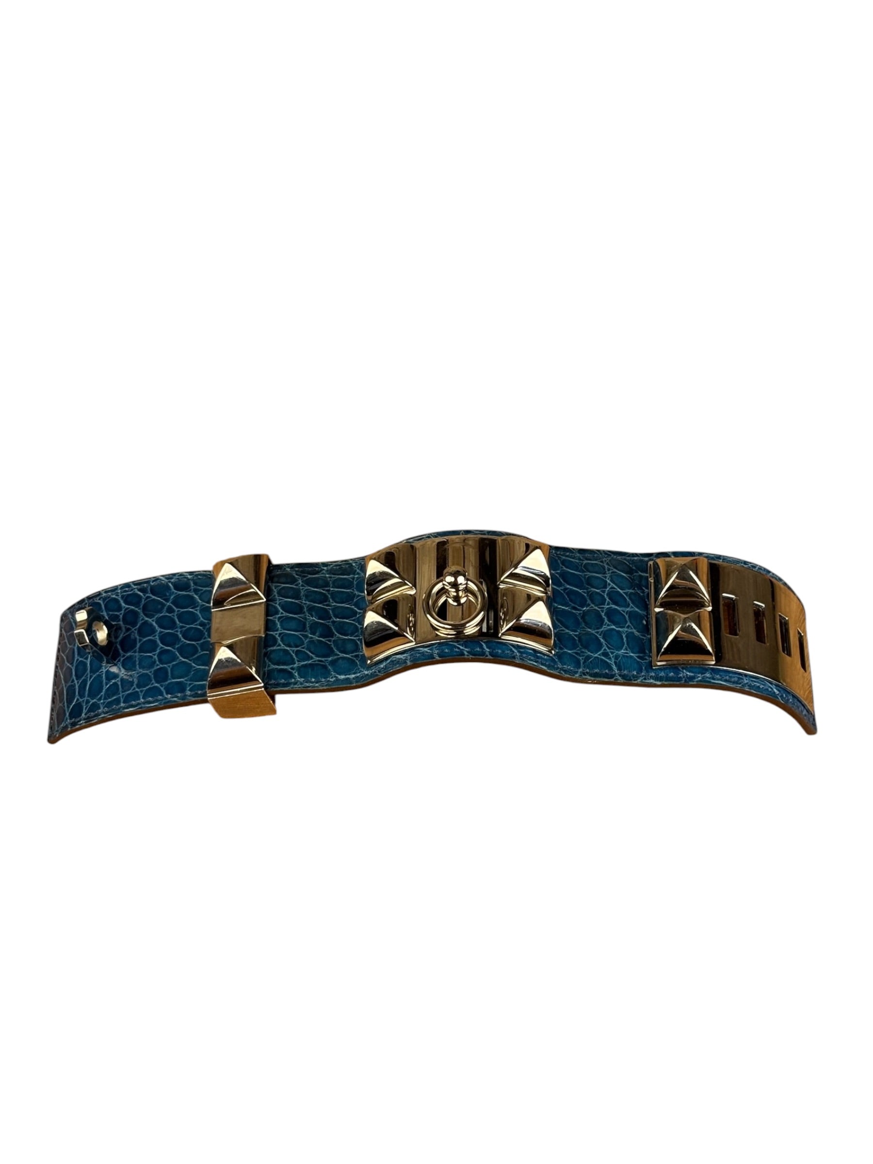 Hermes Blue Alligator Collier De Chien Bracelet